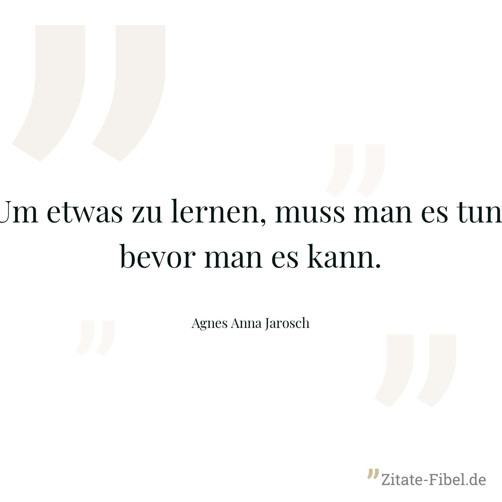 Um etwas zu lernen, muss man es tun, bevor man es kann. - Agnes Anna Jarosch