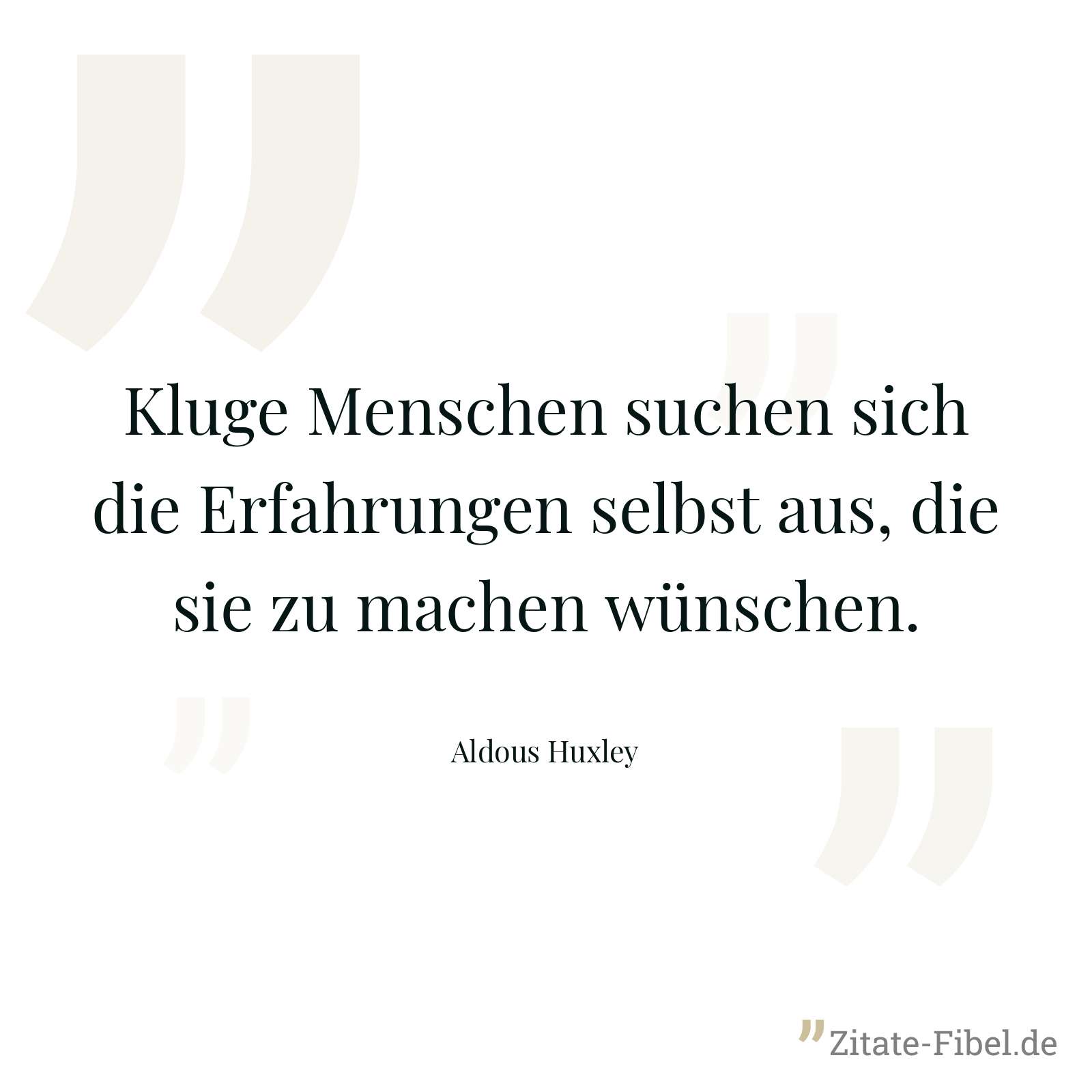 Kluge Menschen suchen sich die Erfahrungen selbst aus, die sie zu machen wünschen. - Aldous Huxley