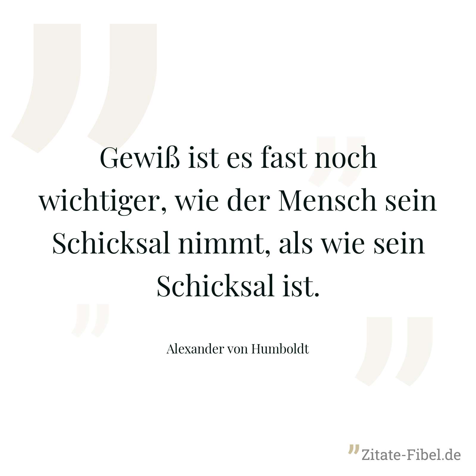 Gewiß ist es fast noch wichtiger, wie der Mensch sein Schicksal nimmt, als wie sein Schicksal ist. - Alexander von Humboldt
