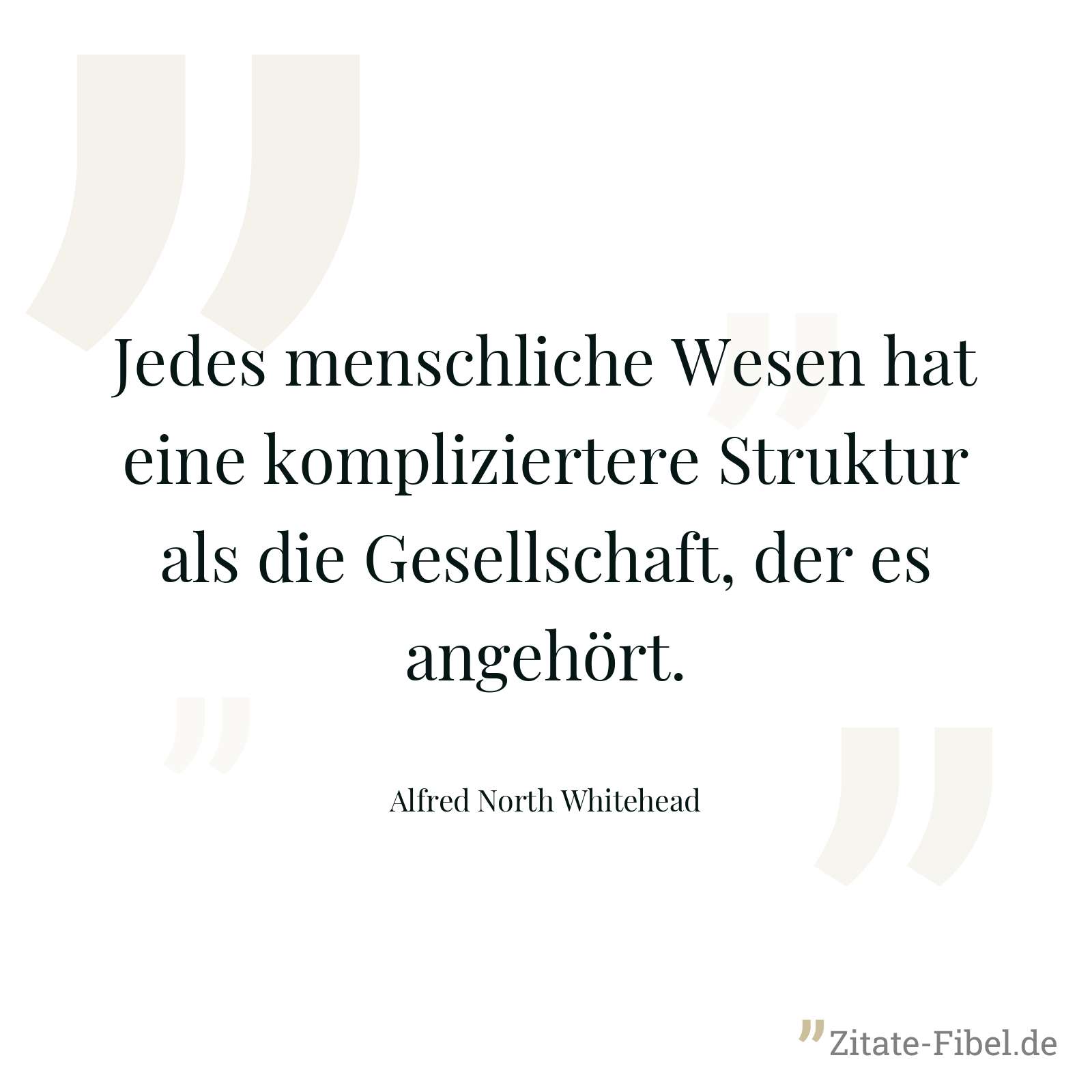 Jedes menschliche Wesen hat eine kompliziertere Struktur als die Gesellschaft, der es angehört. - Alfred North Whitehead