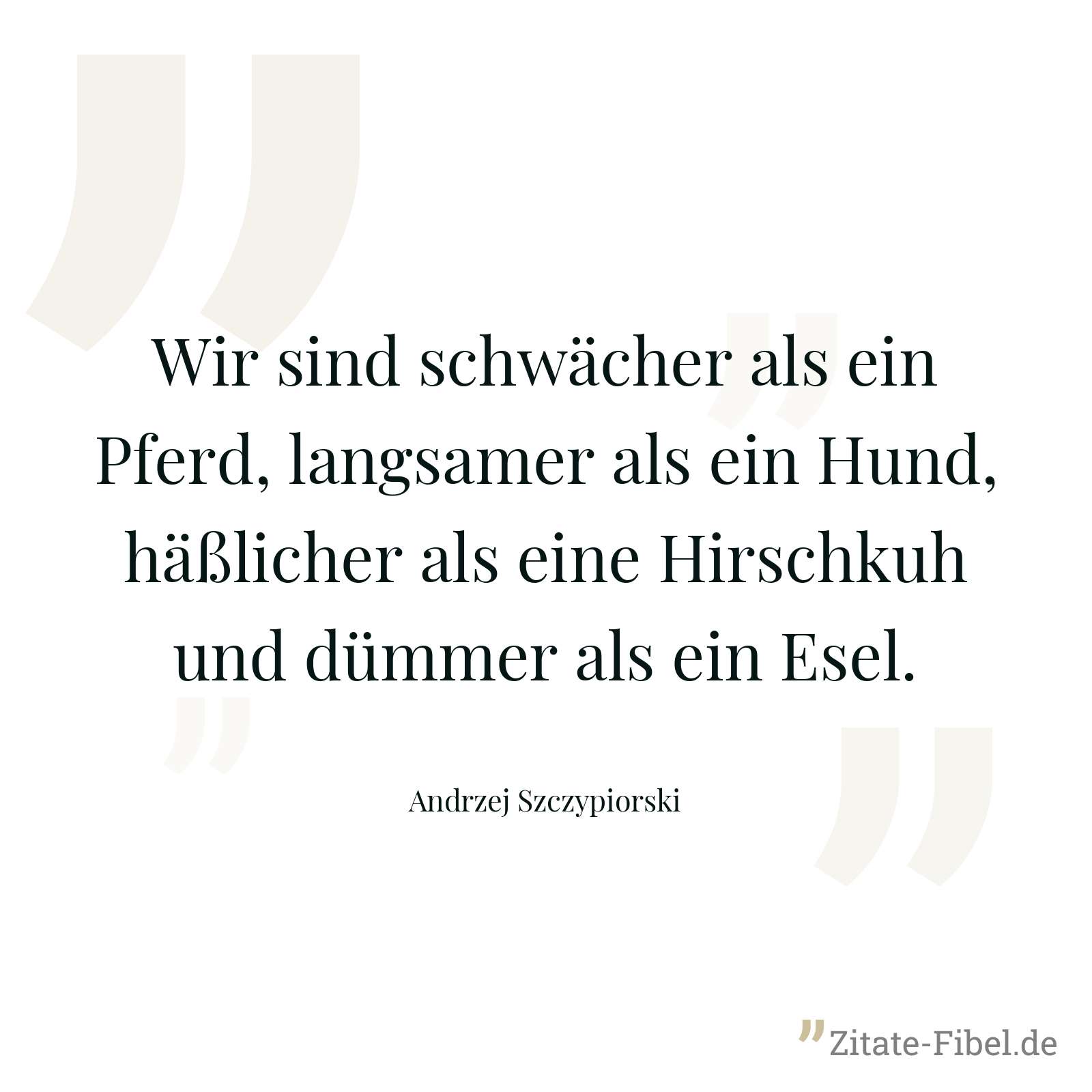 Wir sind schwächer als ein Pferd, langsamer als ein Hund, häßlicher als eine Hirschkuh und dümmer als ein Esel. - Andrzej Szczypiorski