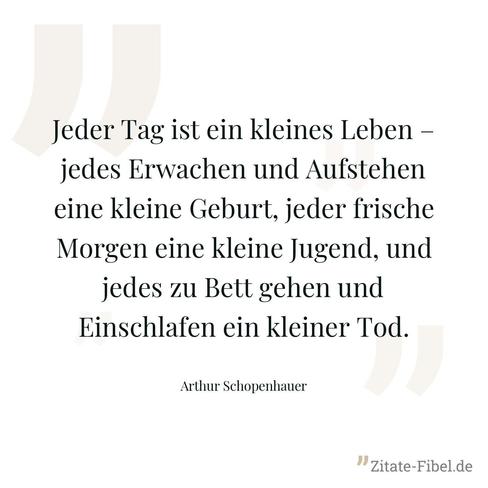 Jeder Tag ist ein kleines Leben – jedes Erwachen und Aufstehen eine kleine Geburt, jeder frische Morgen eine kleine Jugend, und jedes zu Bett gehen und Einschlafen ein kleiner Tod. - Arthur Schopenhauer