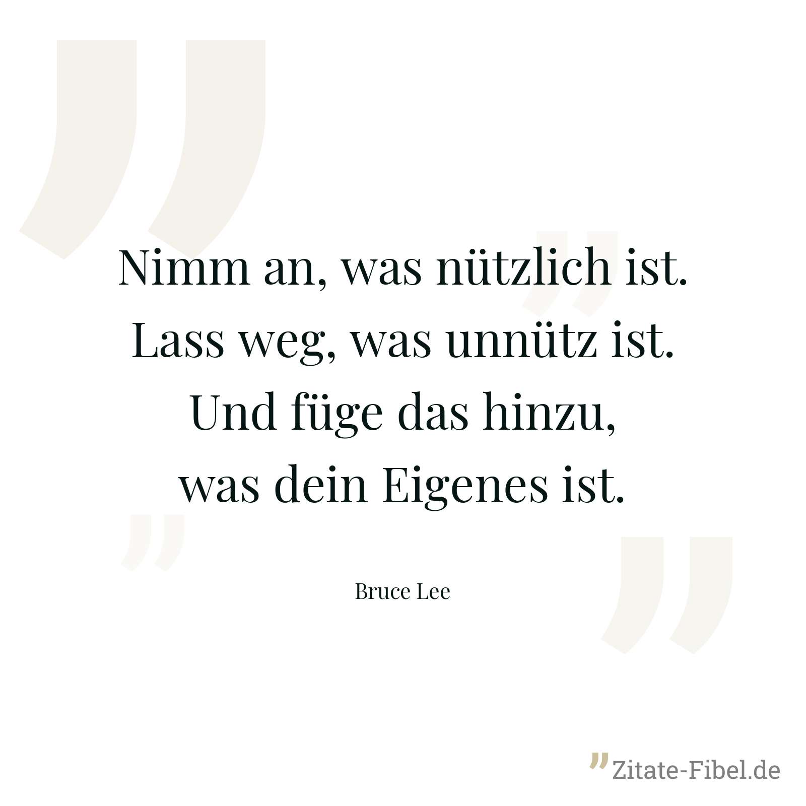 Nimm an, was nützlich ist. Lass weg, was unnütz ist. Und füge das hinzu, was dein Eigenes ist. - Bruce Lee