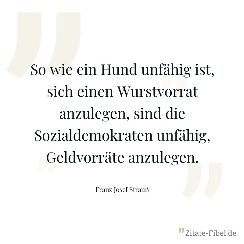 So wie ein Hund unfähig ist, sich einen Wurstvorrat anzulegen, sind die Sozialdemokraten unfähig, Geldvorräte anzulegen. - Franz Josef Strauß