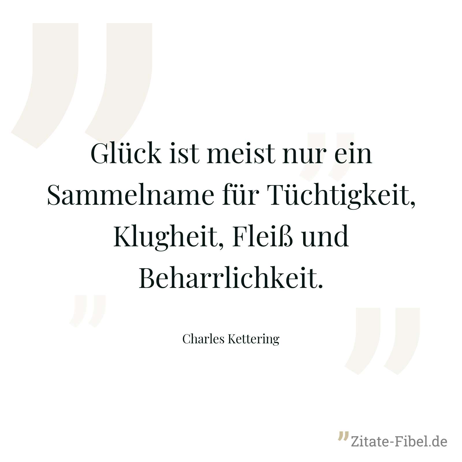 Glück ist meist nur ein Sammelname für Tüchtigkeit, Klugheit, Fleiß und Beharrlichkeit. - Charles Kettering