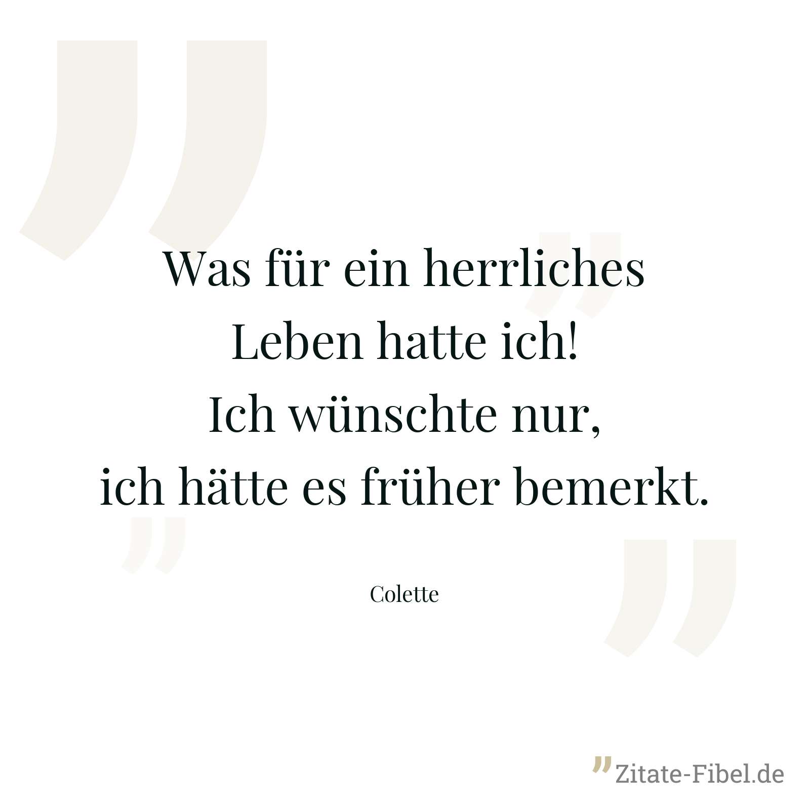 Was für ein herrliches Leben hatte ich! Ich wünschte nur, ich hätte es früher bemerkt. - Colette