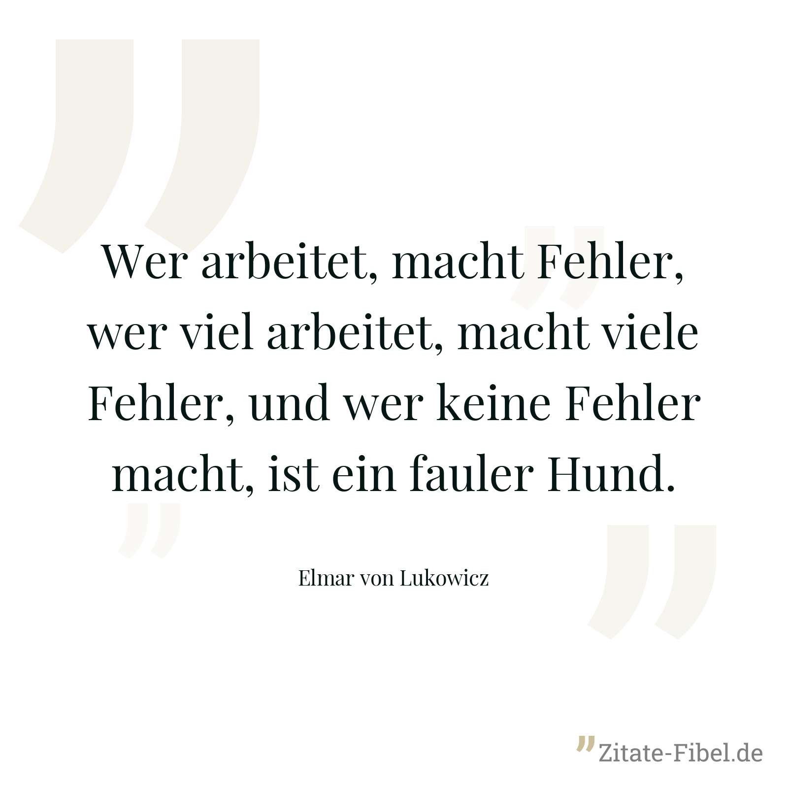 Wer arbeitet, macht Fehler, wer viel arbeitet, macht viele Fehler, und wer keine Fehler macht, ist ein fauler Hund. - Elmar von Lukowicz
