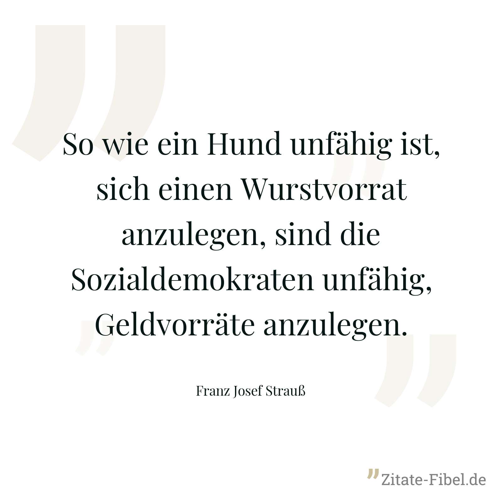 So wie ein Hund unfähig ist, sich einen Wurstvorrat anzulegen, sind die Sozialdemokraten unfähig, Geldvorräte anzulegen. - Franz Josef Strauß