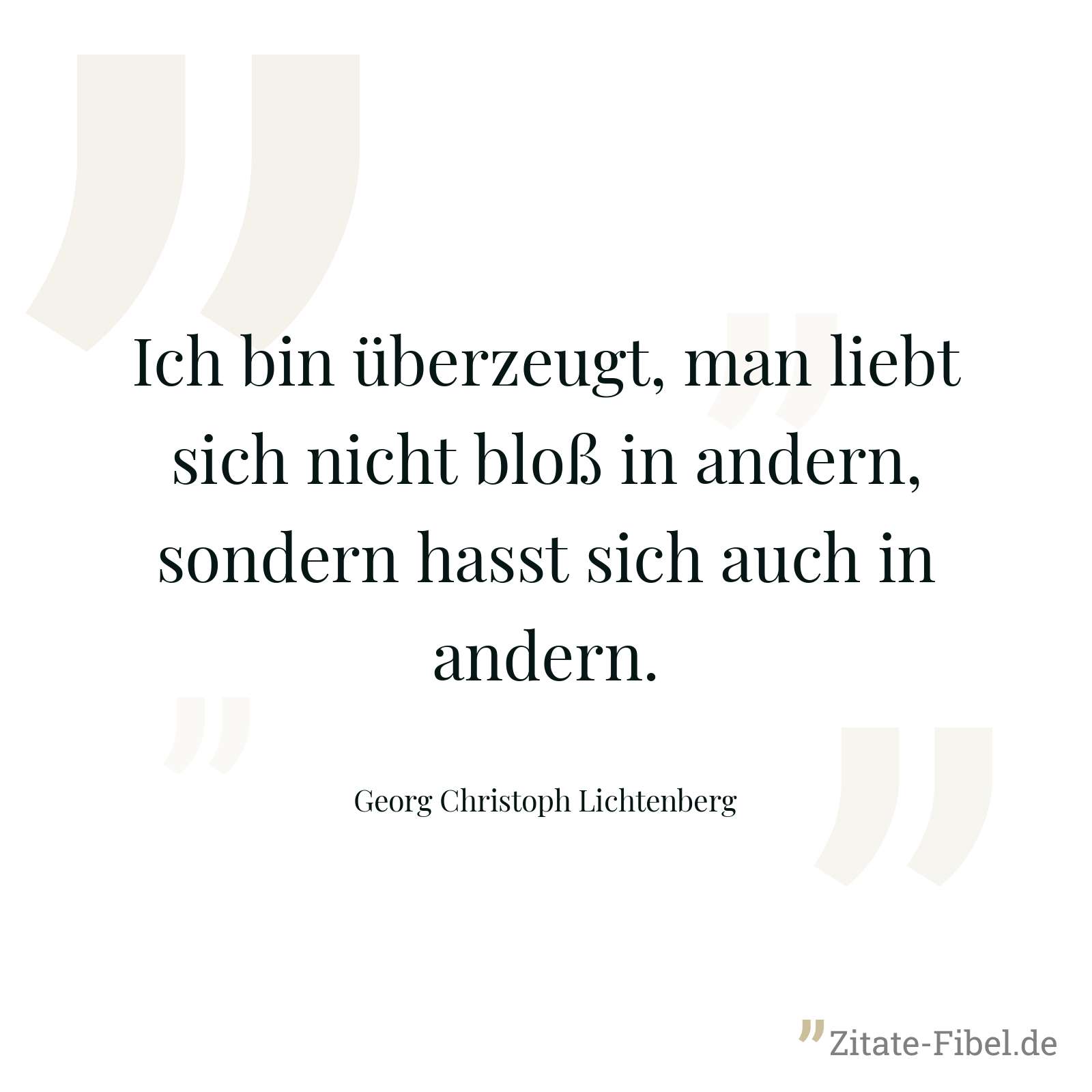 Ich bin überzeugt, man liebt sich nicht bloß in andern, sondern hasst sich auch in andern. - Georg Christoph Lichtenberg