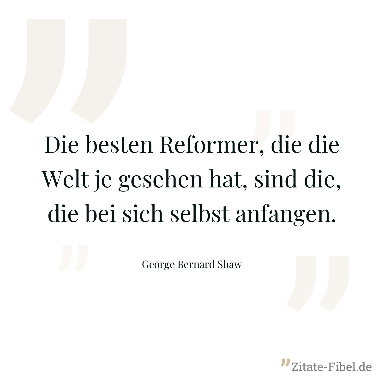 Die besten Reformer, die die Welt je gesehen hat, sind die, die bei sich selbst anfangen. - George Bernard Shaw