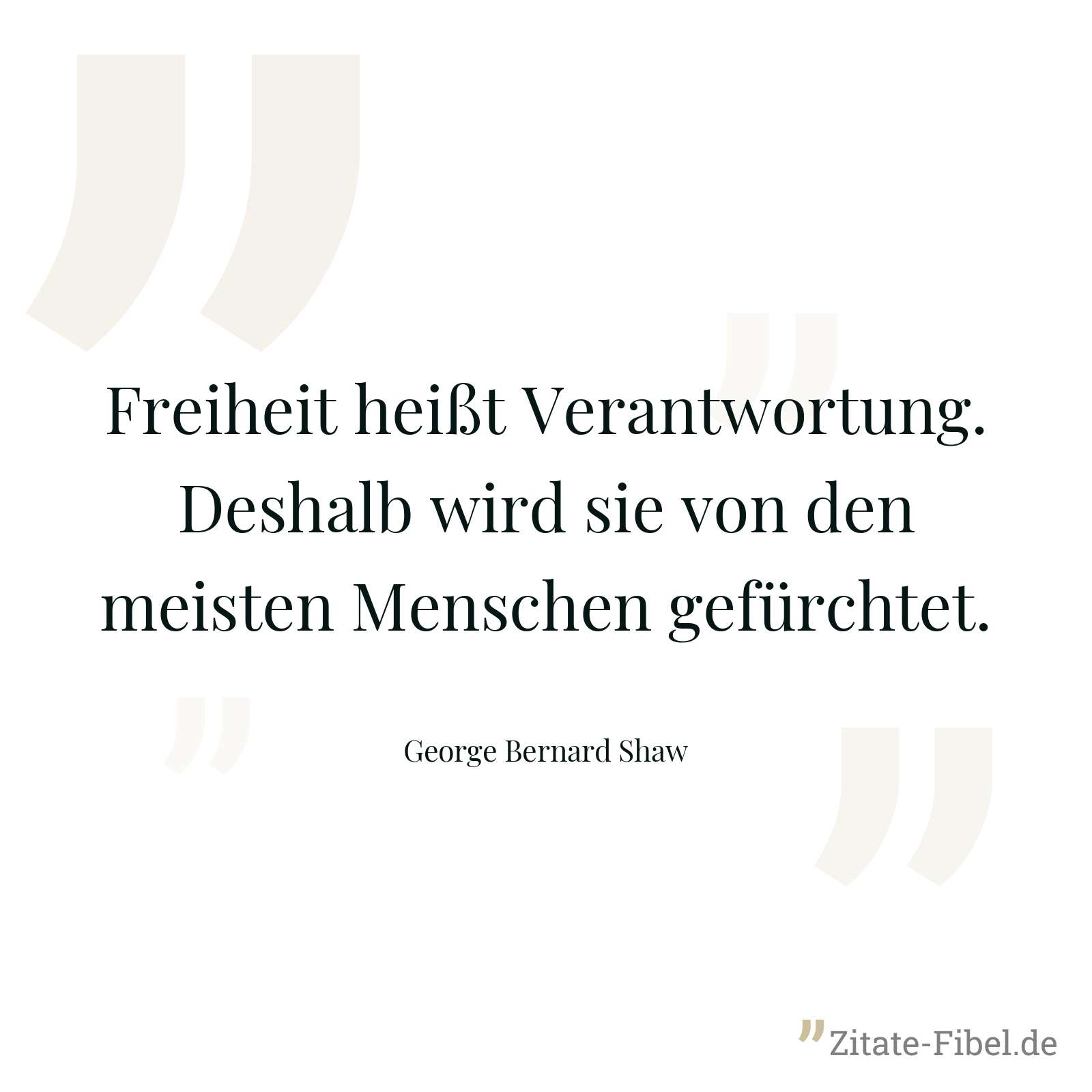Freiheit heißt Verantwortung. Deshalb wird sie von den meisten Menschen gefürchtet. - George Bernard Shaw