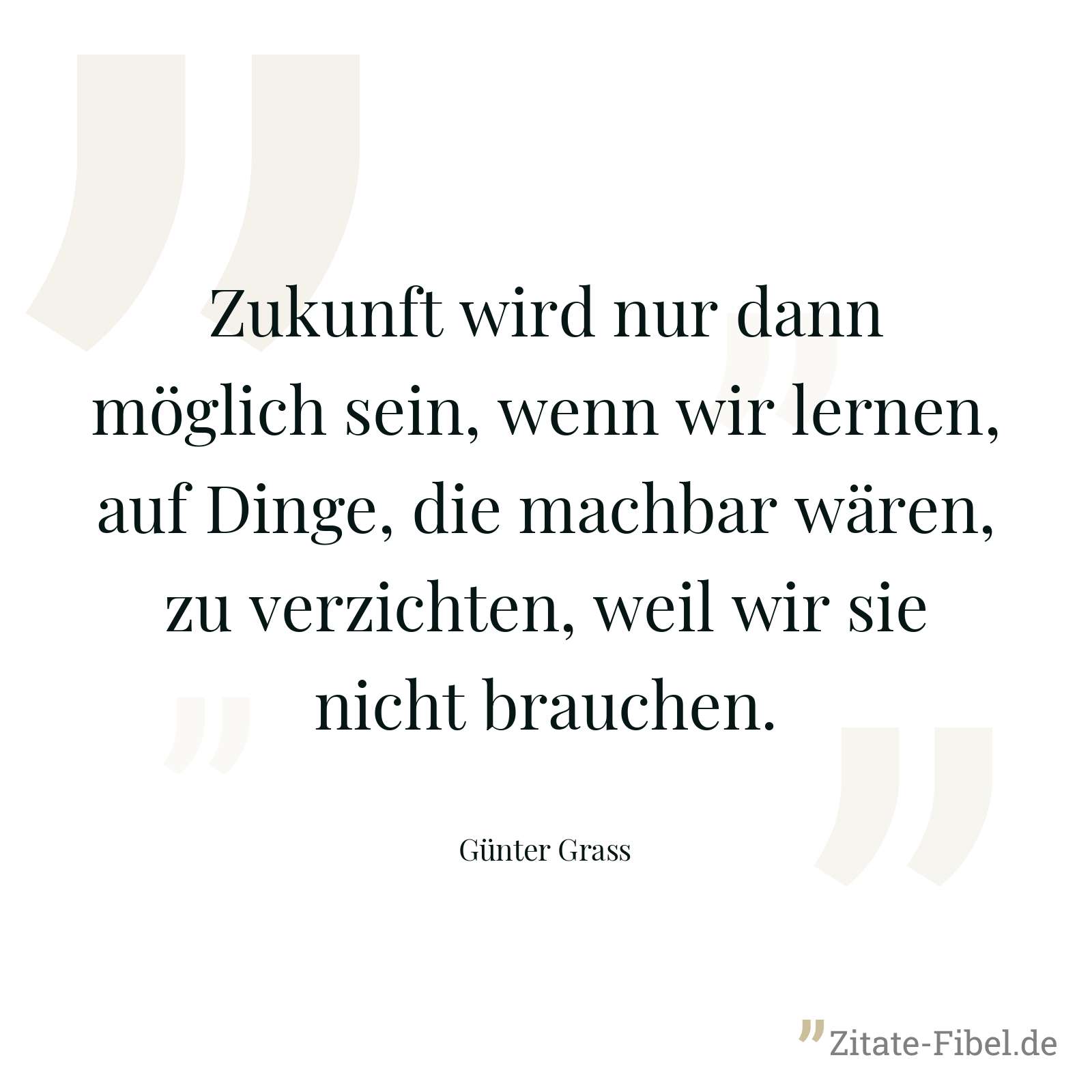 Zukunft wird nur dann möglich sein, wenn wir lernen, auf Dinge, die machbar wären, zu verzichten, weil wir sie nicht brauchen. - Günter Grass