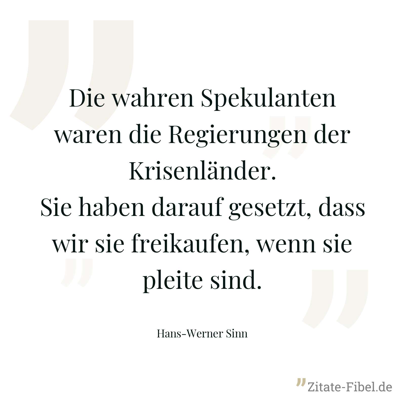 Die wahren Spekulanten waren die Regierungen der Krisenländer. Sie haben darauf gesetzt, dass wir sie freikaufen, wenn sie pleite sind. - Hans-Werner Sinn