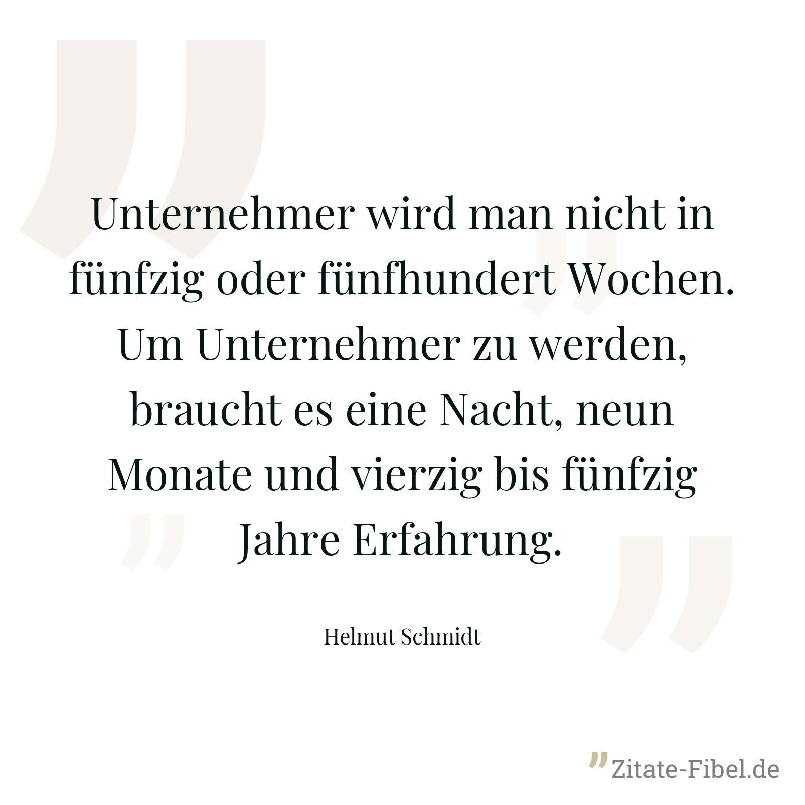 Unternehmer wird man nicht in fünfzig oder fünfhundert Wochen. Um Unternehmer zu werden, braucht es eine Nacht, neun Monate und vierzig bis fünfzig Jahre Erfahrung. - Helmut Schmidt