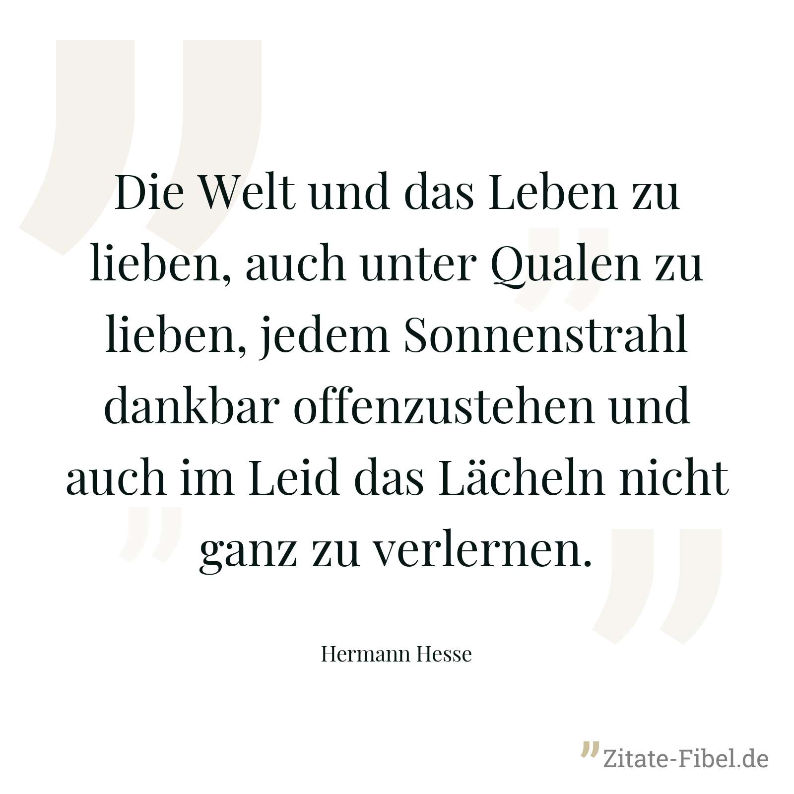Die Welt und das Leben zu lieben, auch unter Qualen zu lieben, jedem Sonnenstrahl dankbar offenzustehen und auch im Leid das Lächeln nicht ganz zu verlernen. - Hermann Hesse