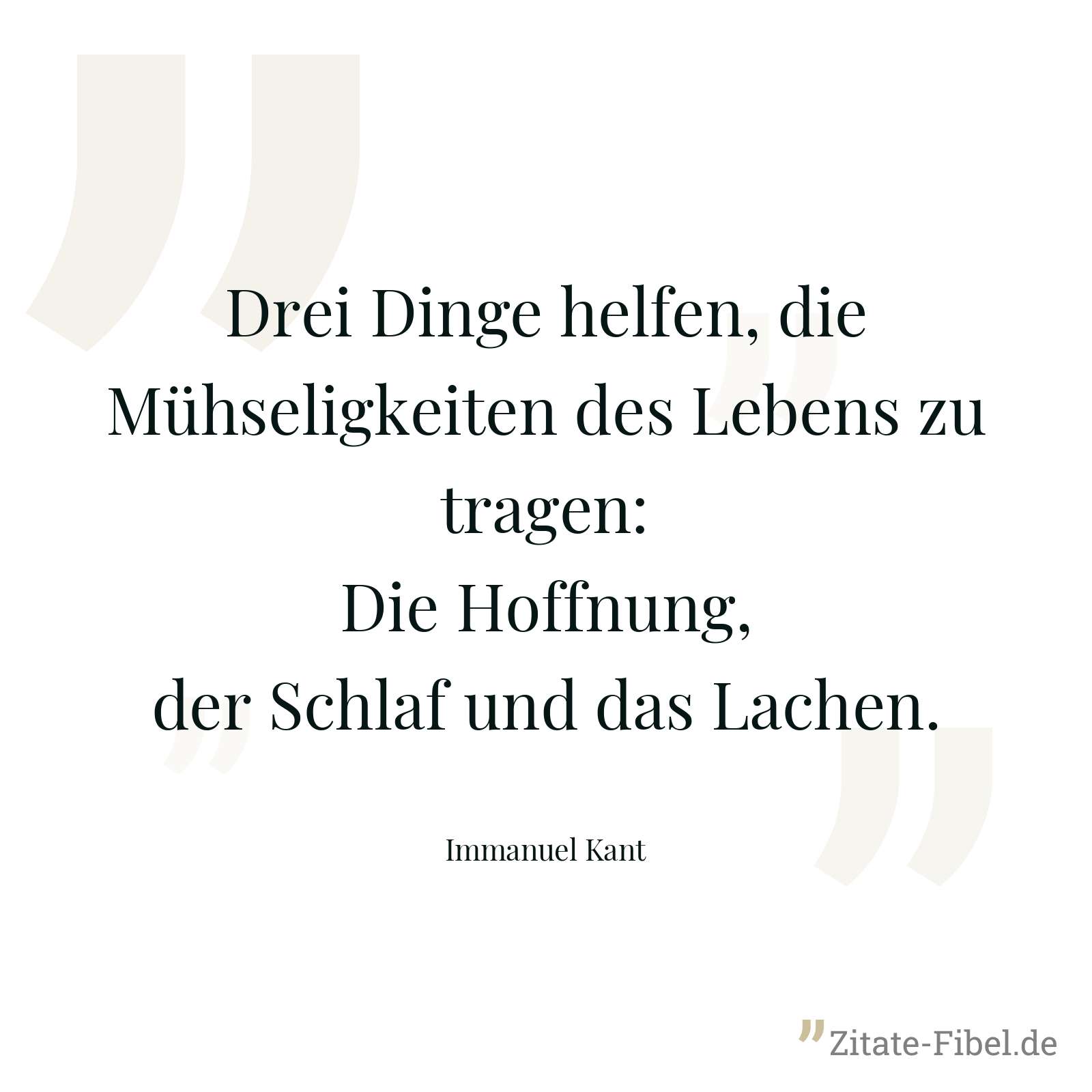 Drei Dinge helfen, die Mühseligkeiten des Lebens zu tragen: Die Hoffnung, der Schlaf und das Lachen. - Immanuel Kant