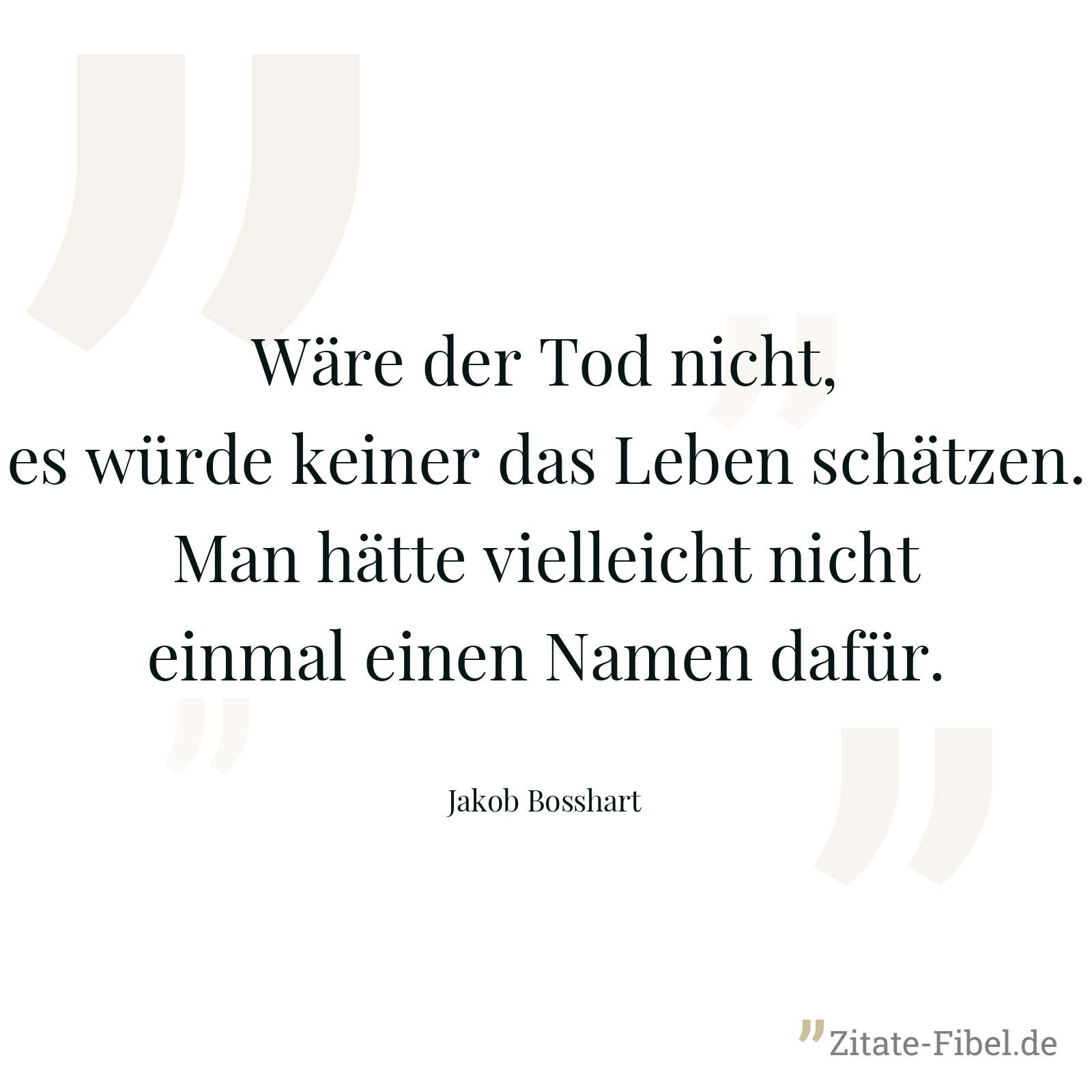 Wäre der Tod nicht, es würde keiner das Leben schätzen. Man hätte vielleicht nicht einmal einen Namen dafür. - Jakob Bosshart