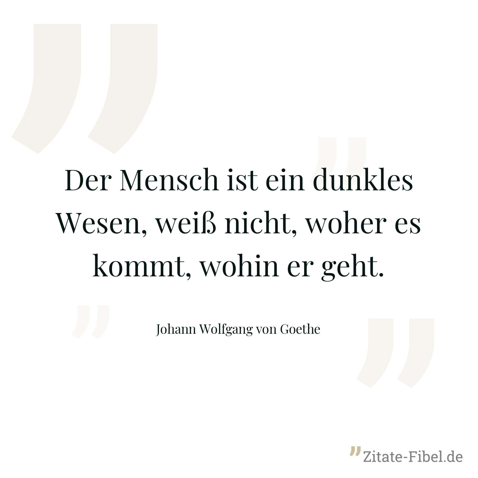 Der Mensch ist ein dunkles Wesen, weiß nicht, woher es kommt, wohin er geht. - Johann Wolfgang von Goethe