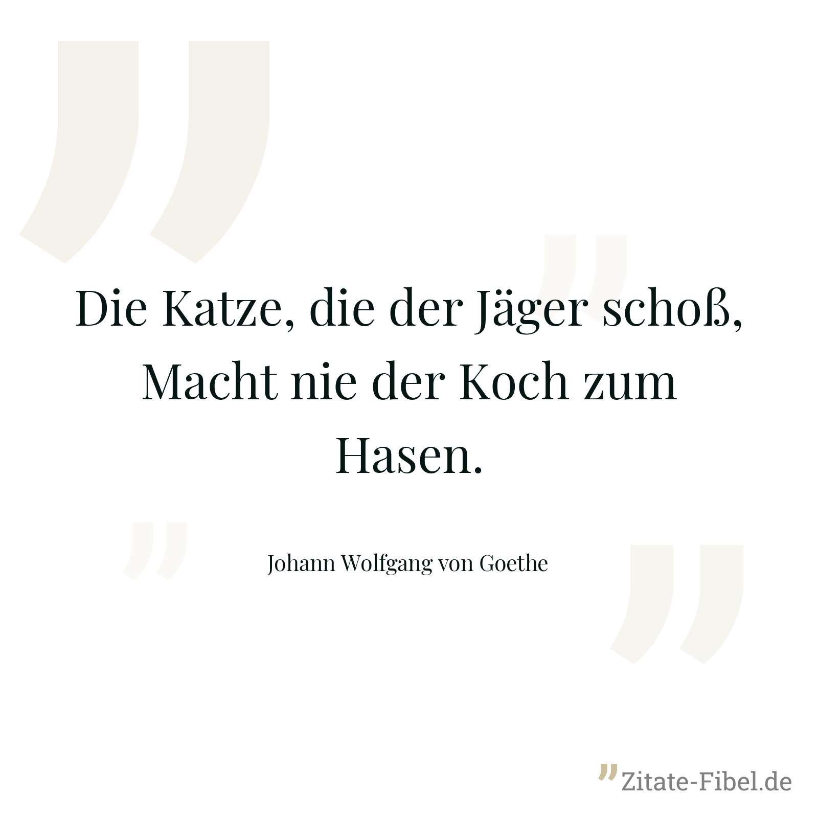 Die Katze, die der Jäger schoß, Macht nie der Koch zum Hasen. - Johann Wolfgang von Goethe