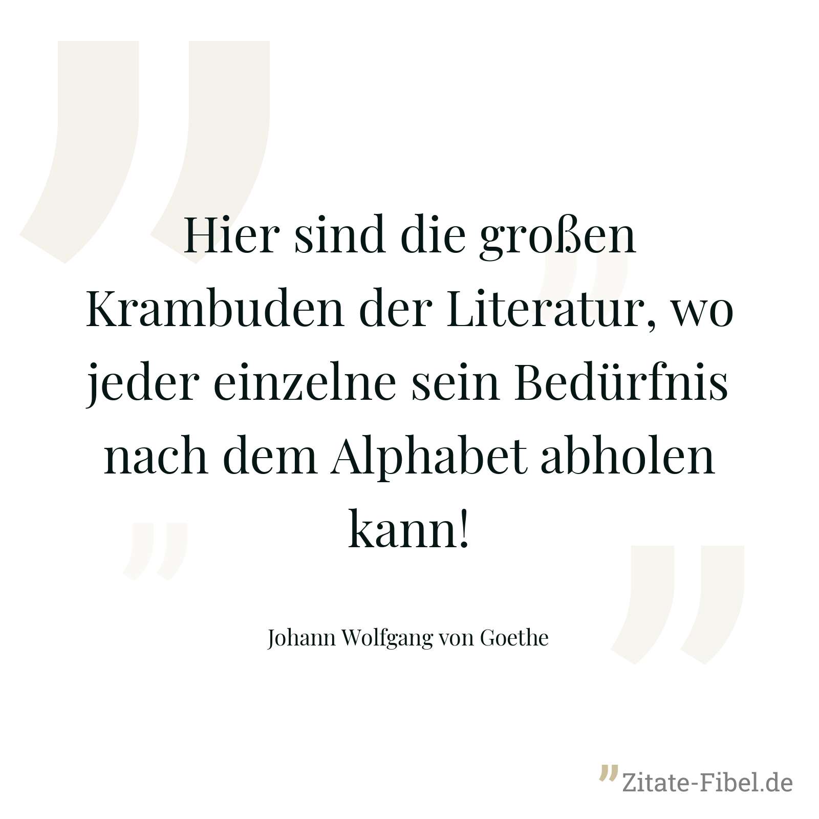 Hier sind die großen Krambuden der Literatur, wo jeder einzelne sein Bedürfnis nach dem Alphabet abholen kann! - Johann Wolfgang von Goethe