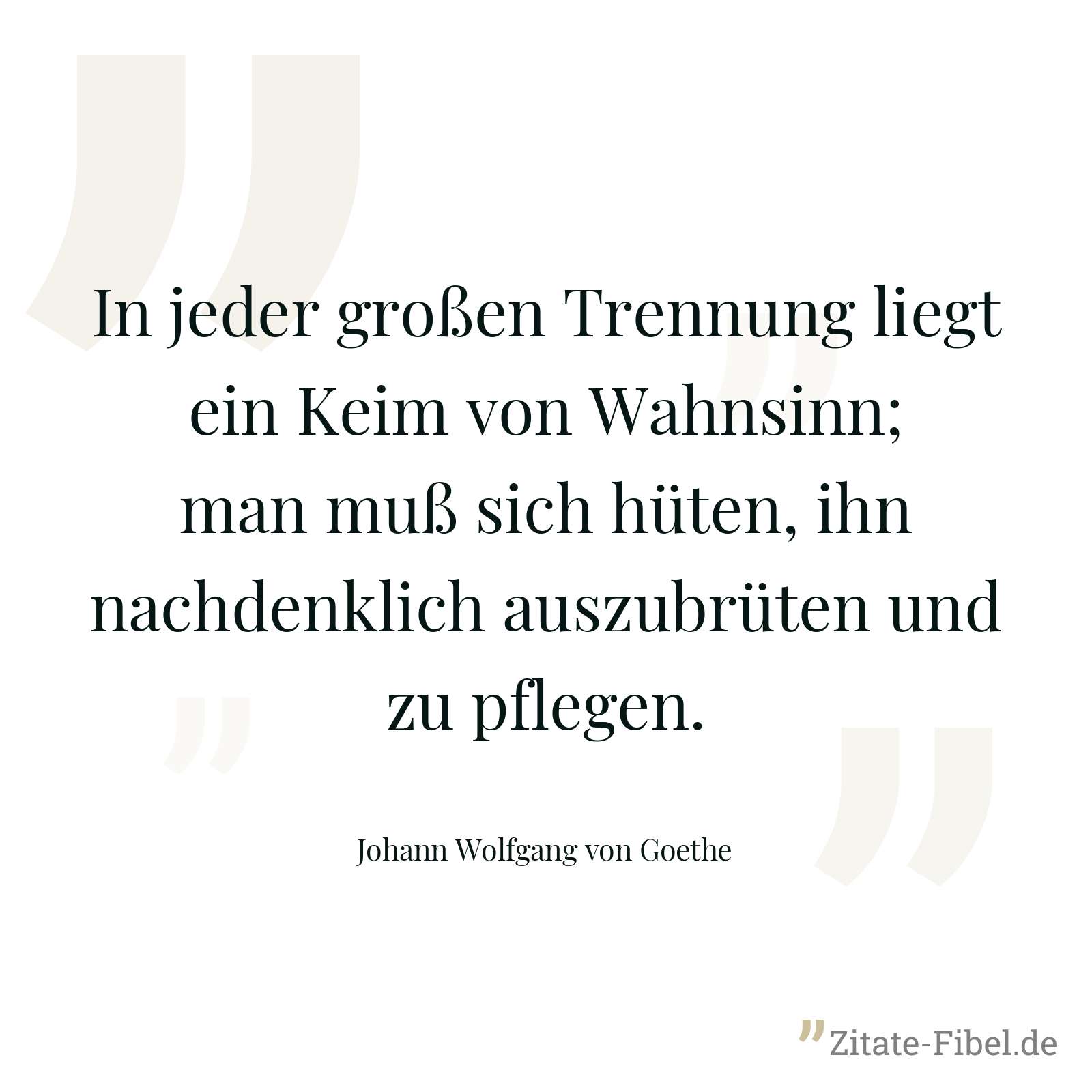 In jeder großen Trennung liegt ein Keim von Wahnsinn; man muß sich hüten, ihn nachdenklich auszubrüten und zu pflegen. - Johann Wolfgang von Goethe