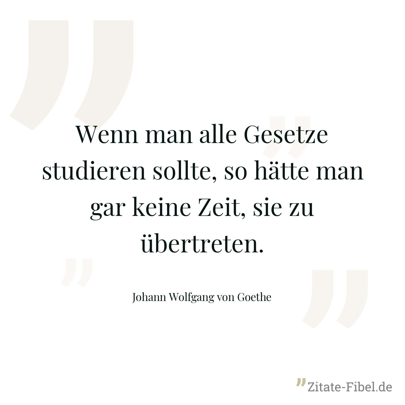 Wenn man alle Gesetze studieren sollte, so hätte man gar keine Zeit, sie zu übertreten. - Johann Wolfgang von Goethe