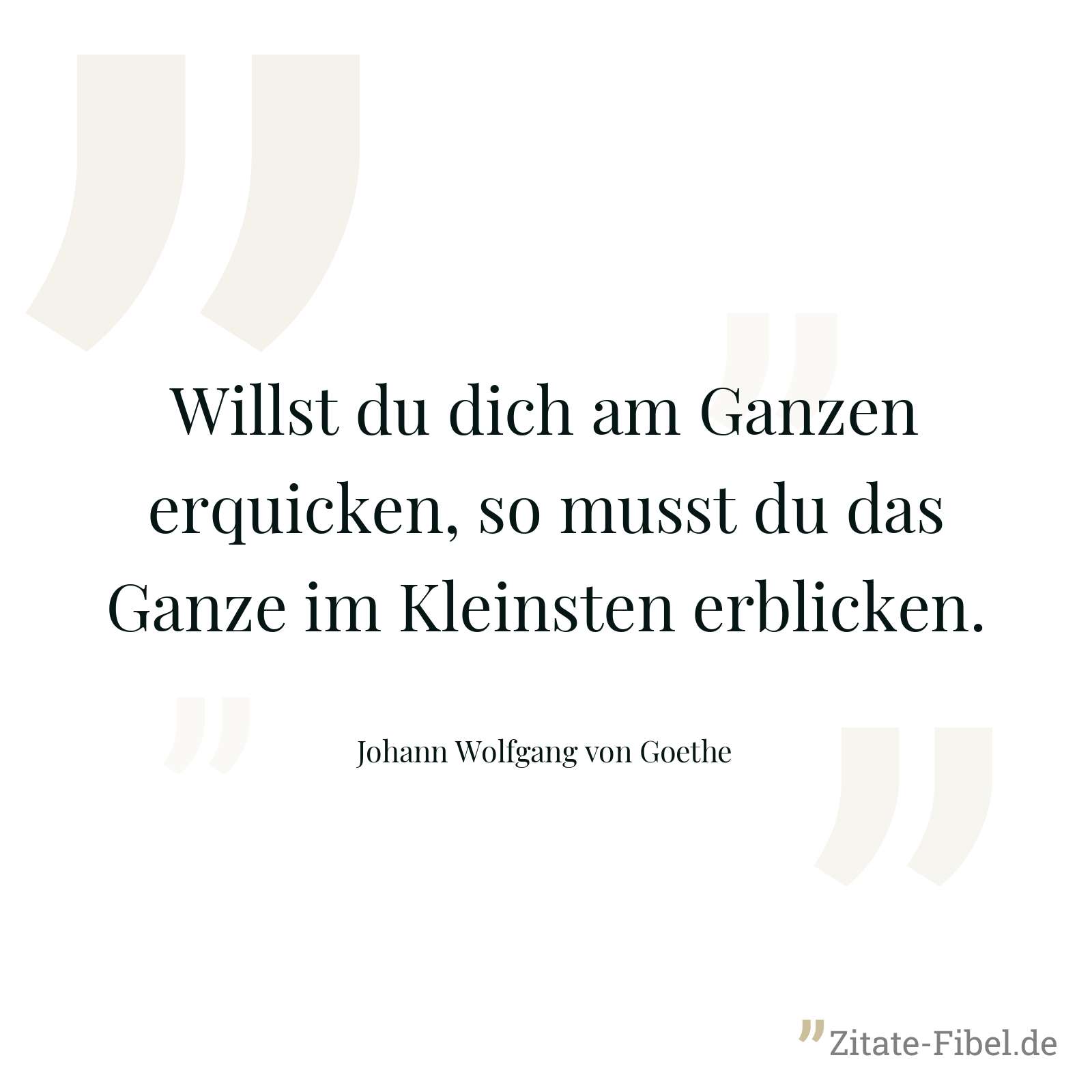 Willst du dich am Ganzen erquicken, so musst du das Ganze im Kleinsten erblicken. - Johann Wolfgang von Goethe