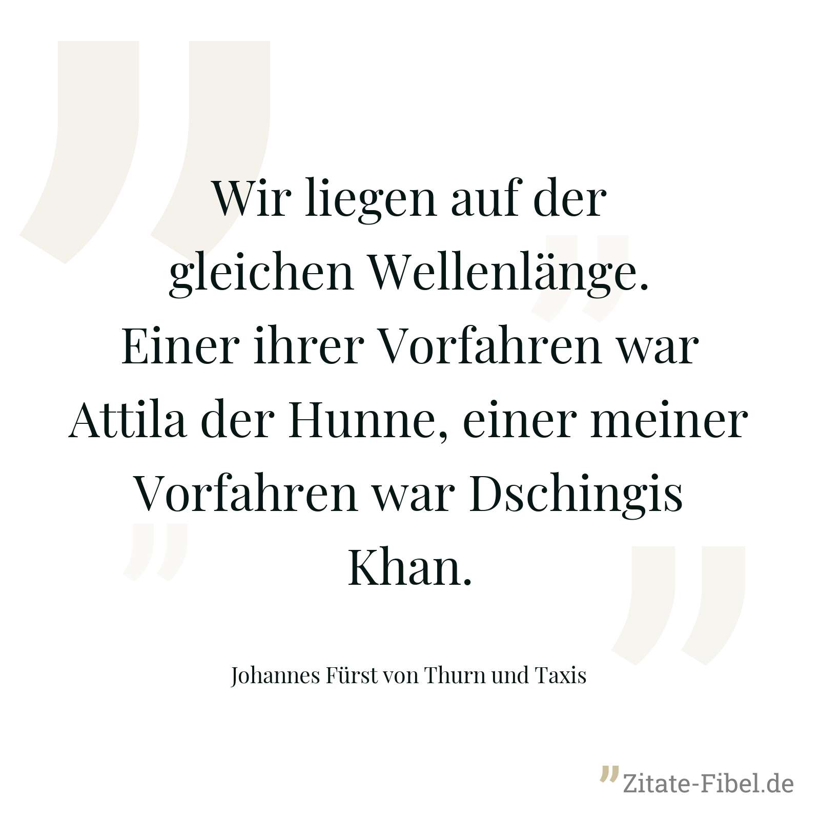 Wir liegen auf der gleichen Wellenlänge. Einer ihrer Vorfahren war Attila der Hunne, einer meiner Vorfahren war Dschingis Khan. - Johannes Fürst von Thurn und Taxis