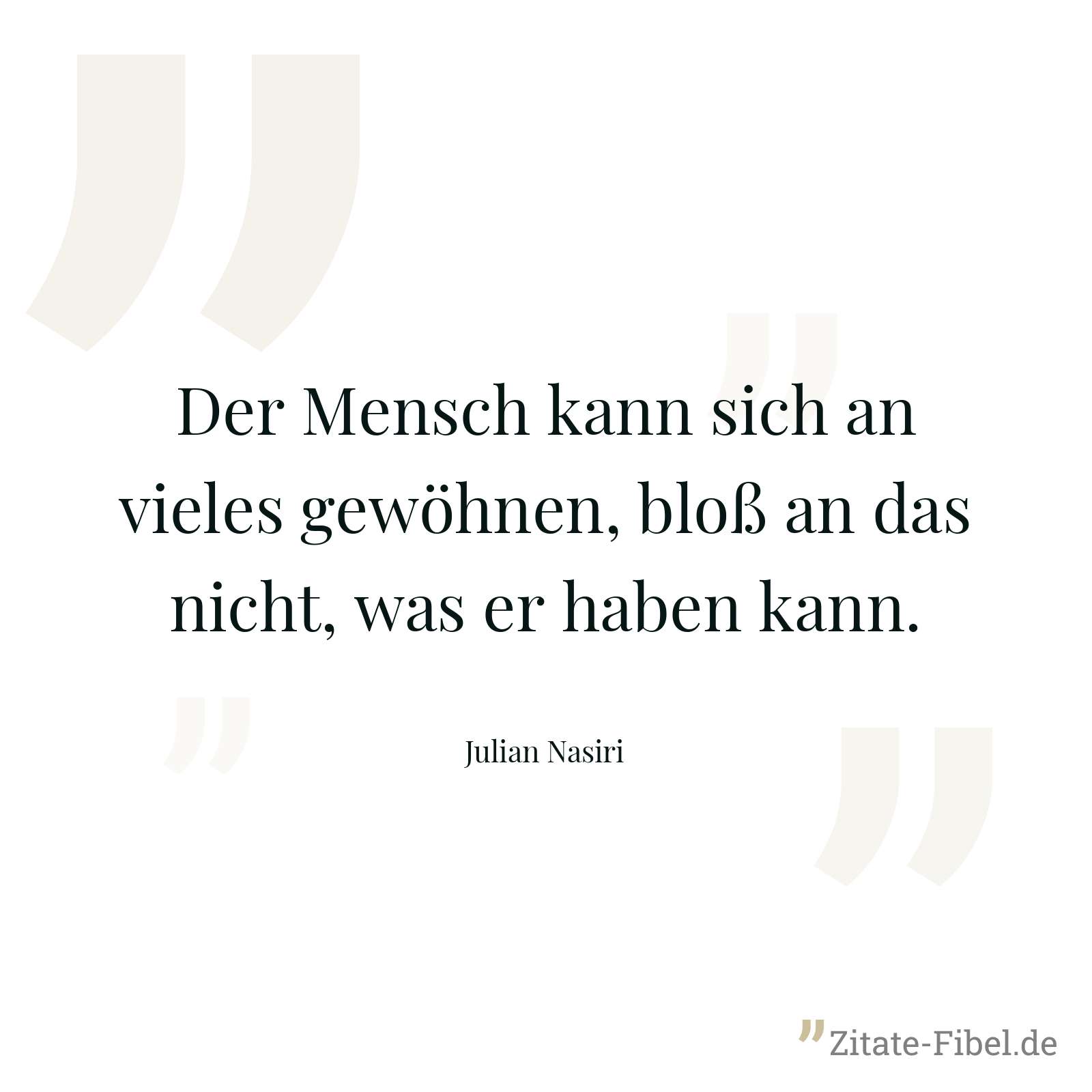Der Mensch kann sich an vieles gewöhnen, bloß an das nicht, was er haben kann. - Julian Nasiri