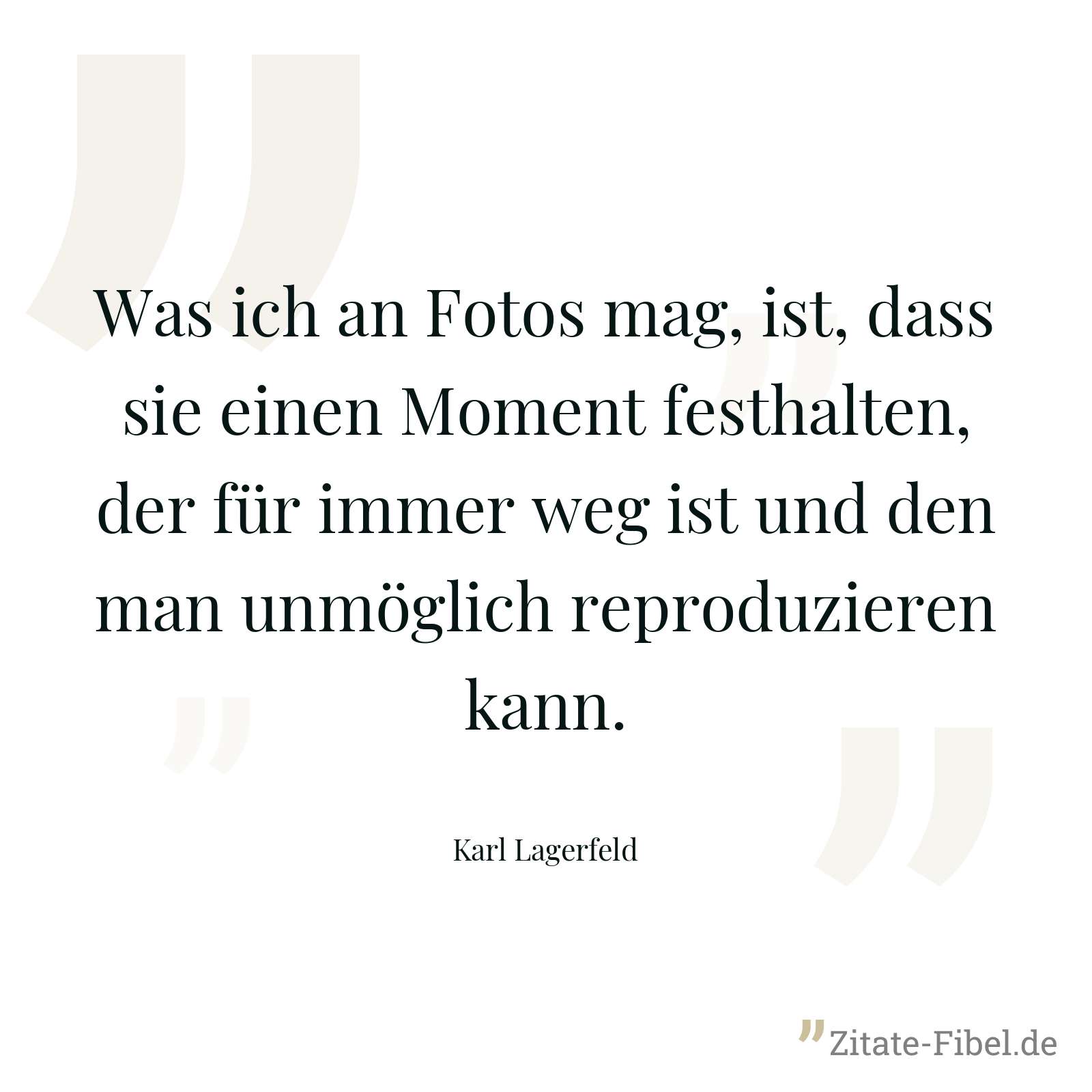 Was ich an Fotos mag, ist, dass sie einen Moment festhalten, der für immer weg ist und den man unmöglich reproduzieren kann. - Karl Lagerfeld