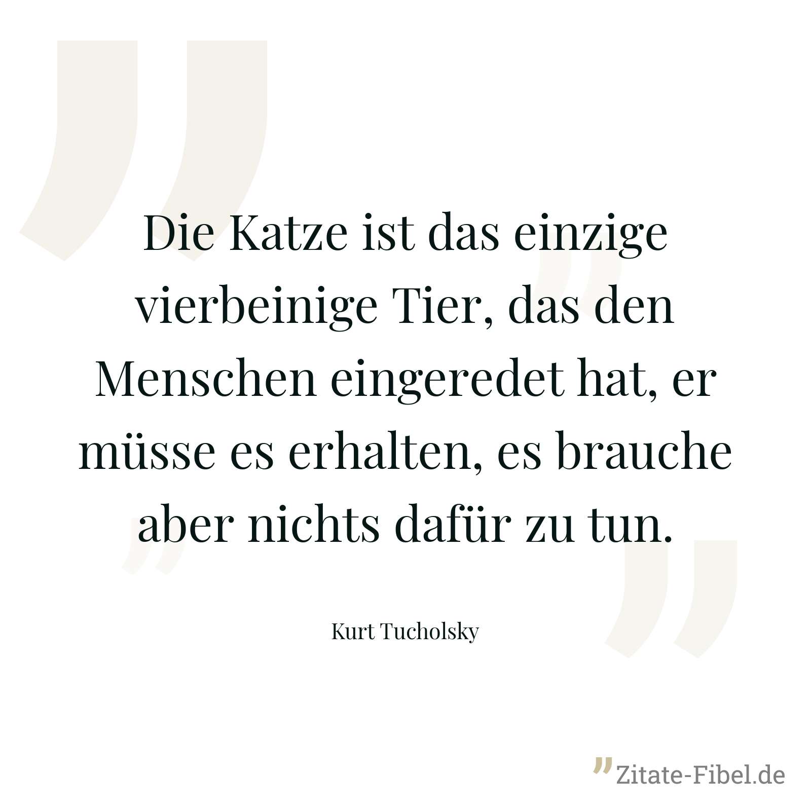 Die Katze ist das einzige vierbeinige Tier, das den Menschen eingeredet hat, er müsse es erhalten, es brauche aber nichts dafür zu tun. - Kurt Tucholsky
