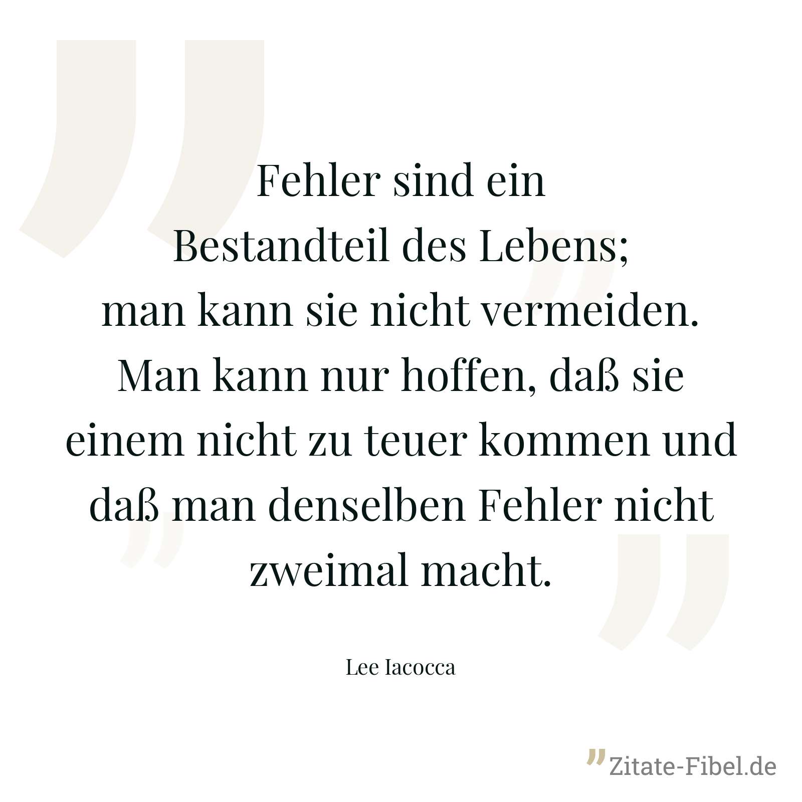 Fehler sind ein Bestandteil des Lebens; man kann sie nicht vermeiden. Man kann nur hoffen, daß sie einem nicht zu teuer kommen und daß man denselben Fehler nicht zweimal macht. - Lee Iacocca