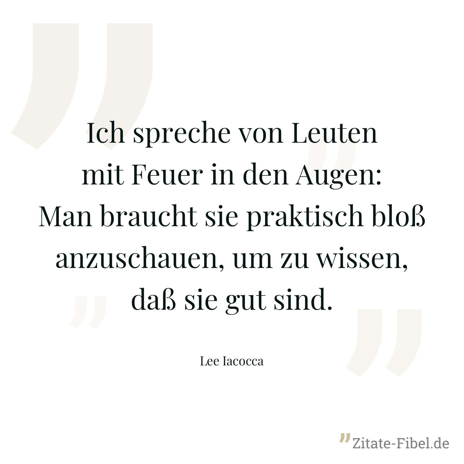 Ich spreche von Leuten mit Feuer in den Augen: Man braucht sie praktisch bloß anzuschauen, um zu wissen, daß sie gut sind. - Lee Iacocca