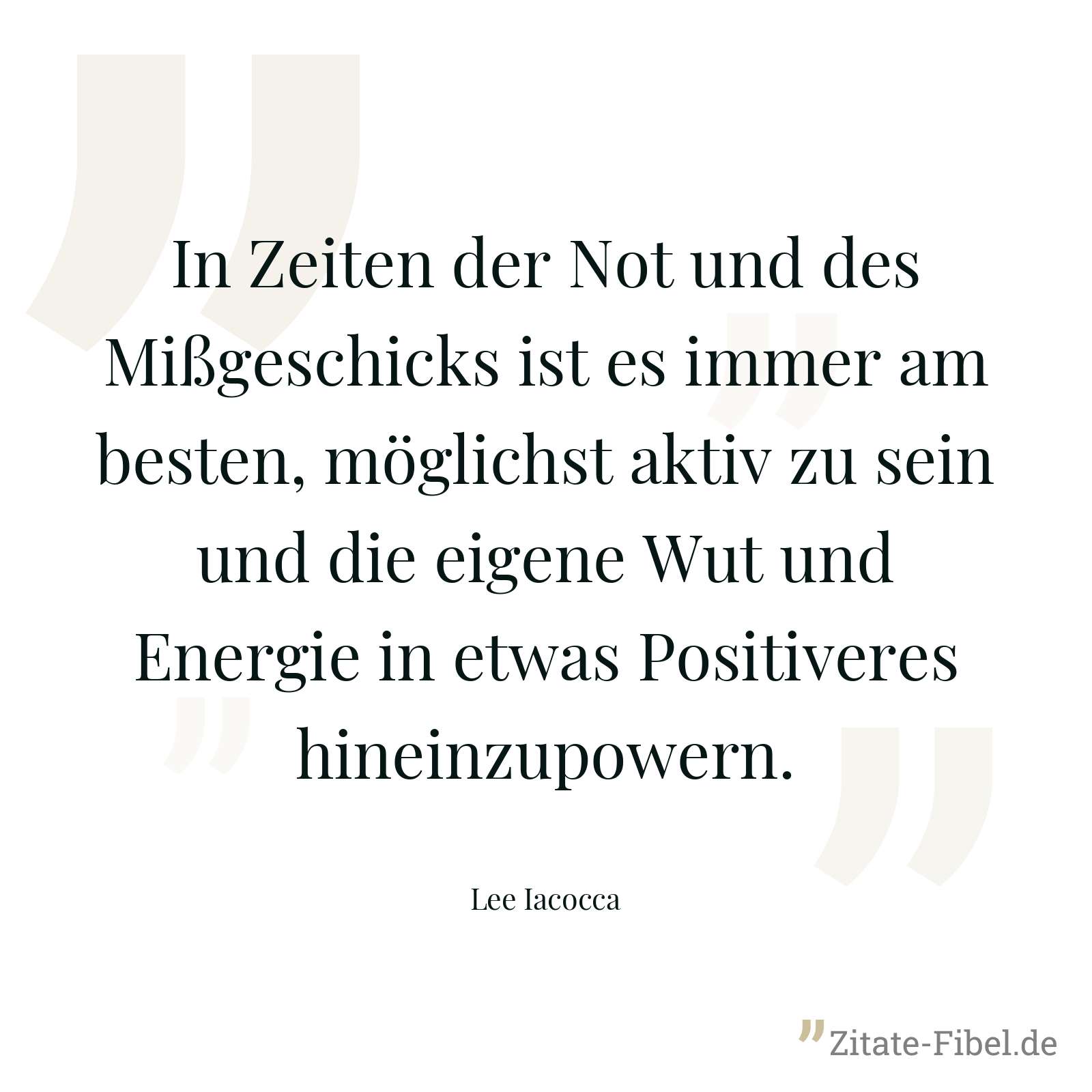 In Zeiten der Not und des Mißgeschicks ist es immer am besten, möglichst aktiv zu sein und die eigene Wut und Energie in etwas Positiveres hineinzupowern. - Lee Iacocca