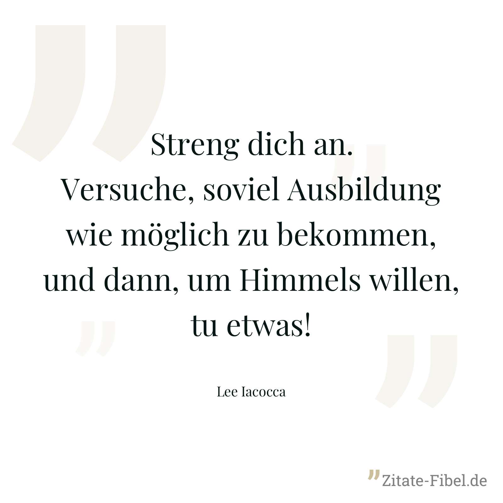 Streng dich an. Versuche, soviel Ausbildung wie möglich zu bekommen, und dann, um Himmels willen, tu etwas! - Lee Iacocca