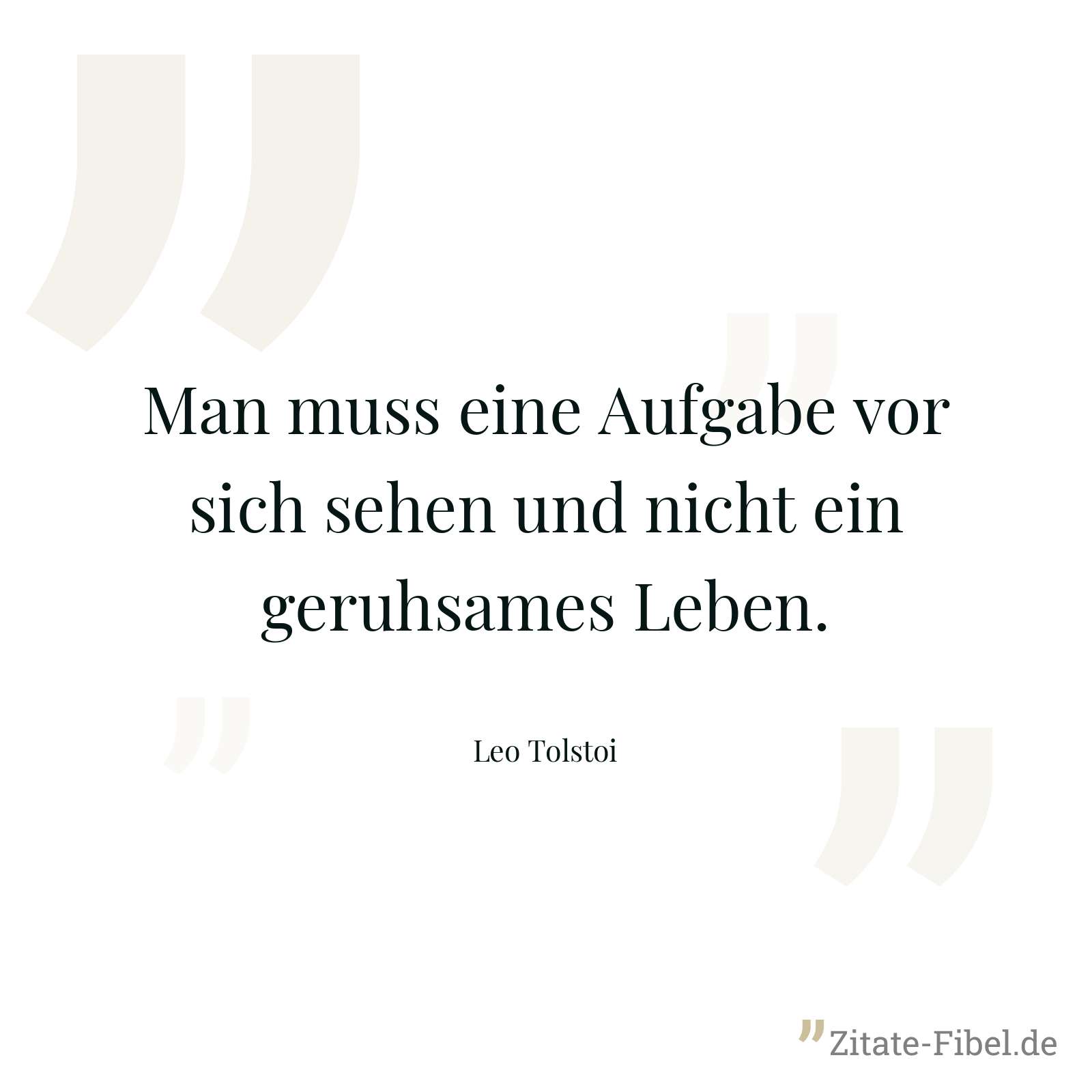 Man muss eine Aufgabe vor sich sehen und nicht ein geruhsames Leben. - Leo Tolstoi