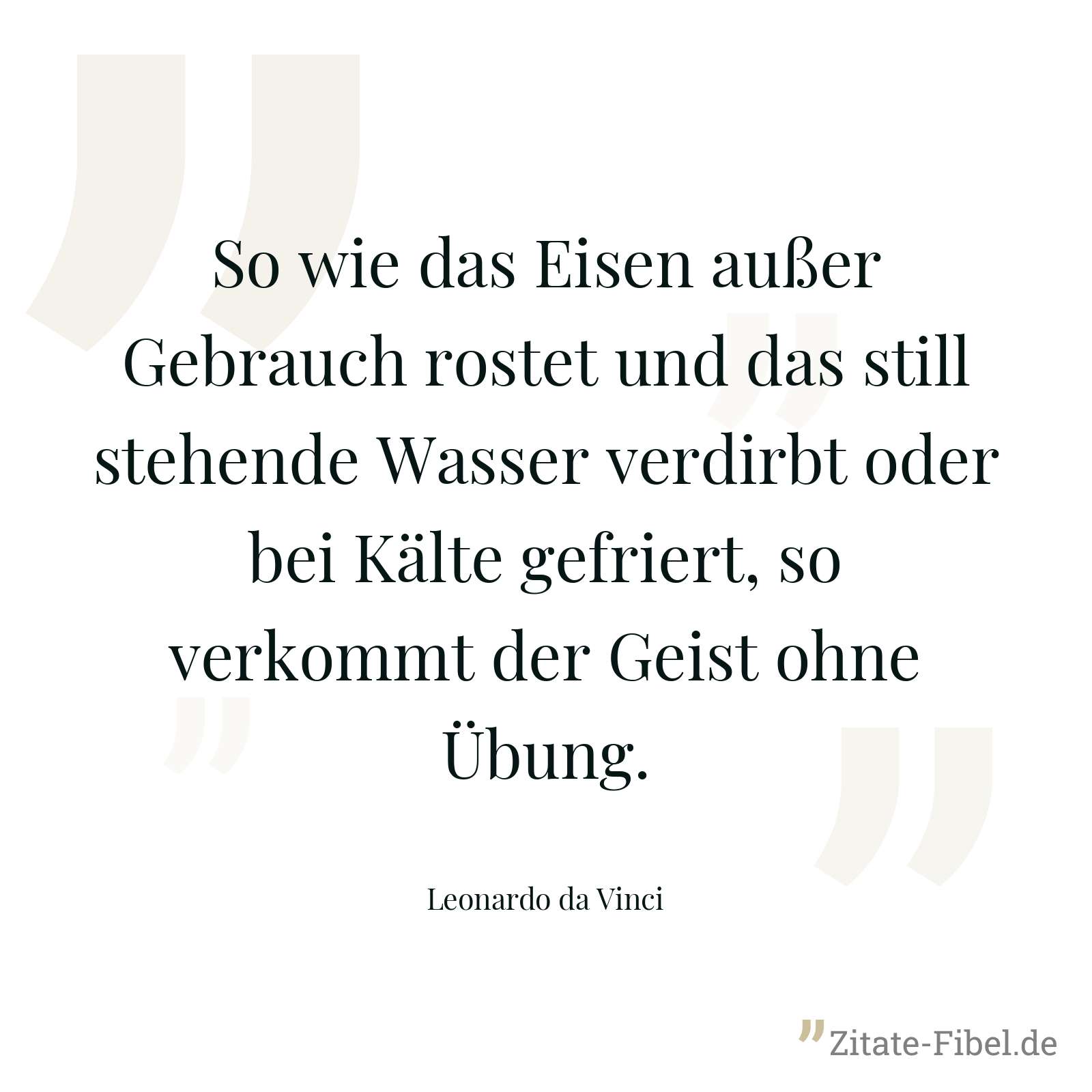 So wie das Eisen außer Gebrauch rostet und das still stehende Wasser verdirbt oder bei Kälte gefriert, so verkommt der Geist ohne Übung. - Leonardo da Vinci