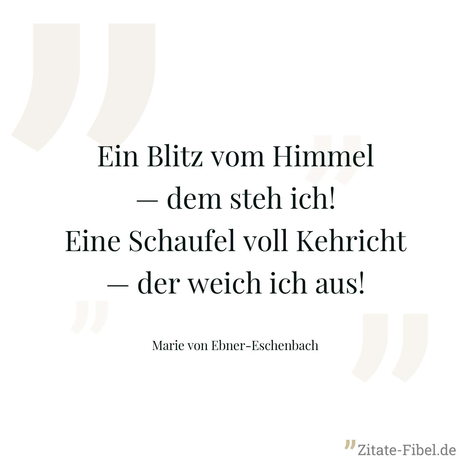 Ein Blitz vom Himmel — dem steh ich! Eine Schaufel voll Kehricht — der weich ich aus! - Marie von Ebner-Eschenbach