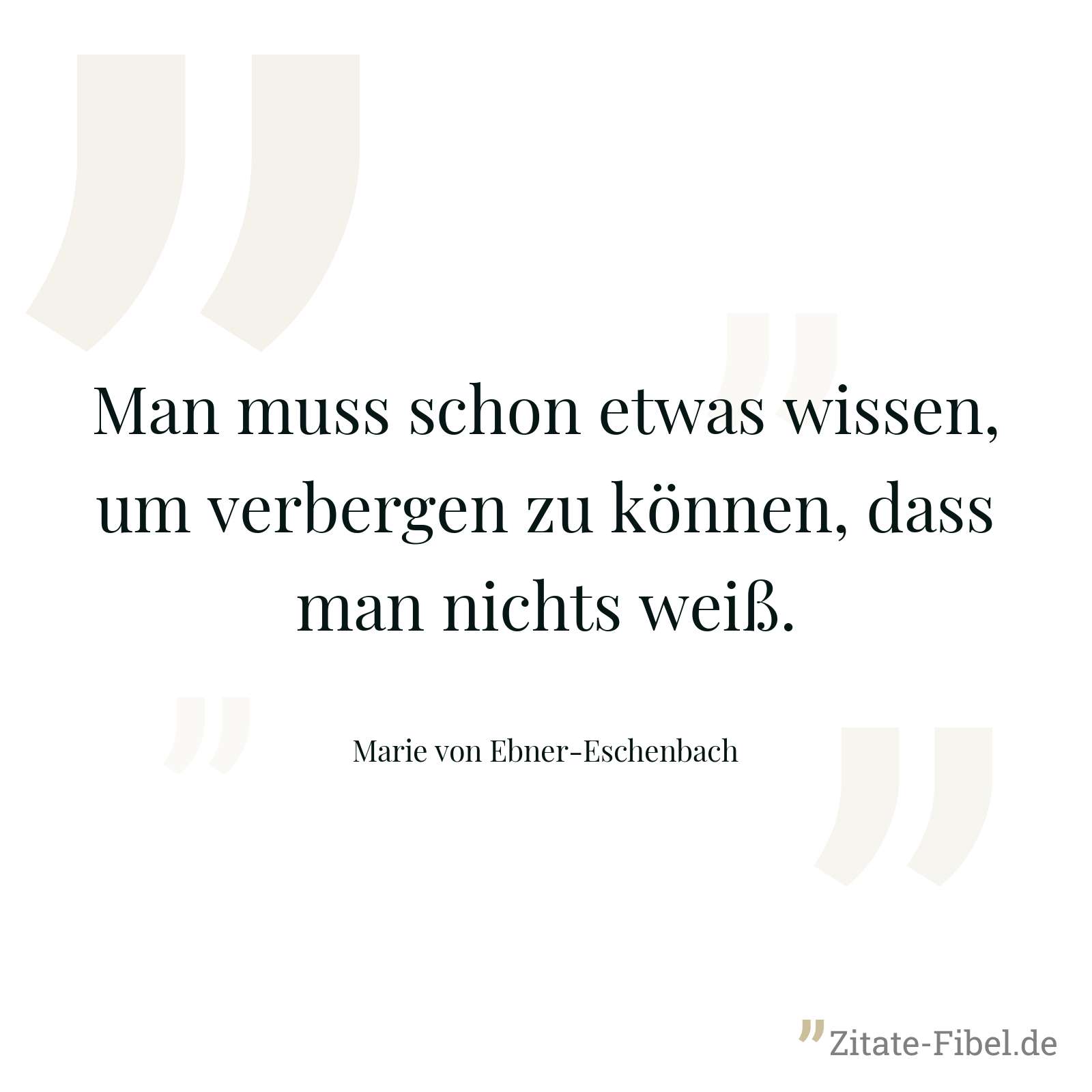 Man muss schon etwas wissen, um verbergen zu können, dass man nichts weiß. - Marie von Ebner-Eschenbach
