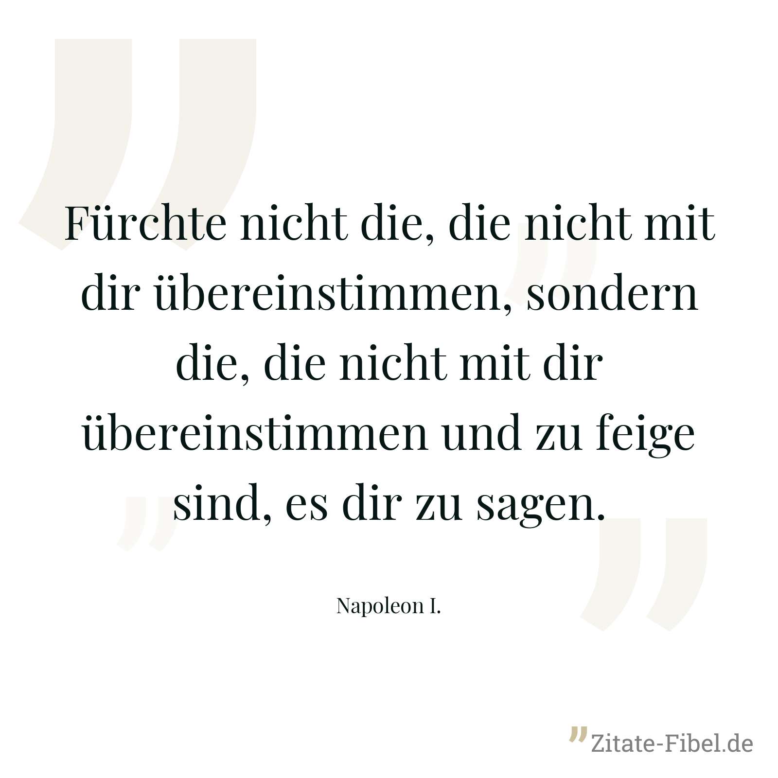 Fürchte nicht die, die nicht mit dir übereinstimmen, sondern die, die nicht mit dir übereinstimmen und zu feige sind, es dir zu sagen. - Napoleon I.