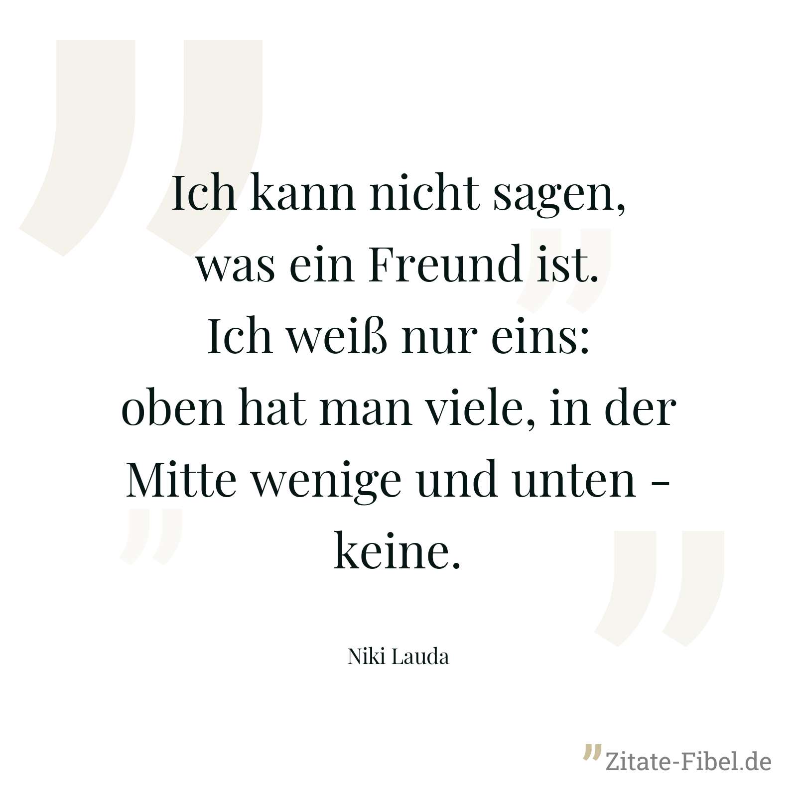 Ich kann nicht sagen, was ein Freund ist. Ich weiß nur eins: oben hat man viele, in der Mitte wenige und unten - keine. - Niki Lauda