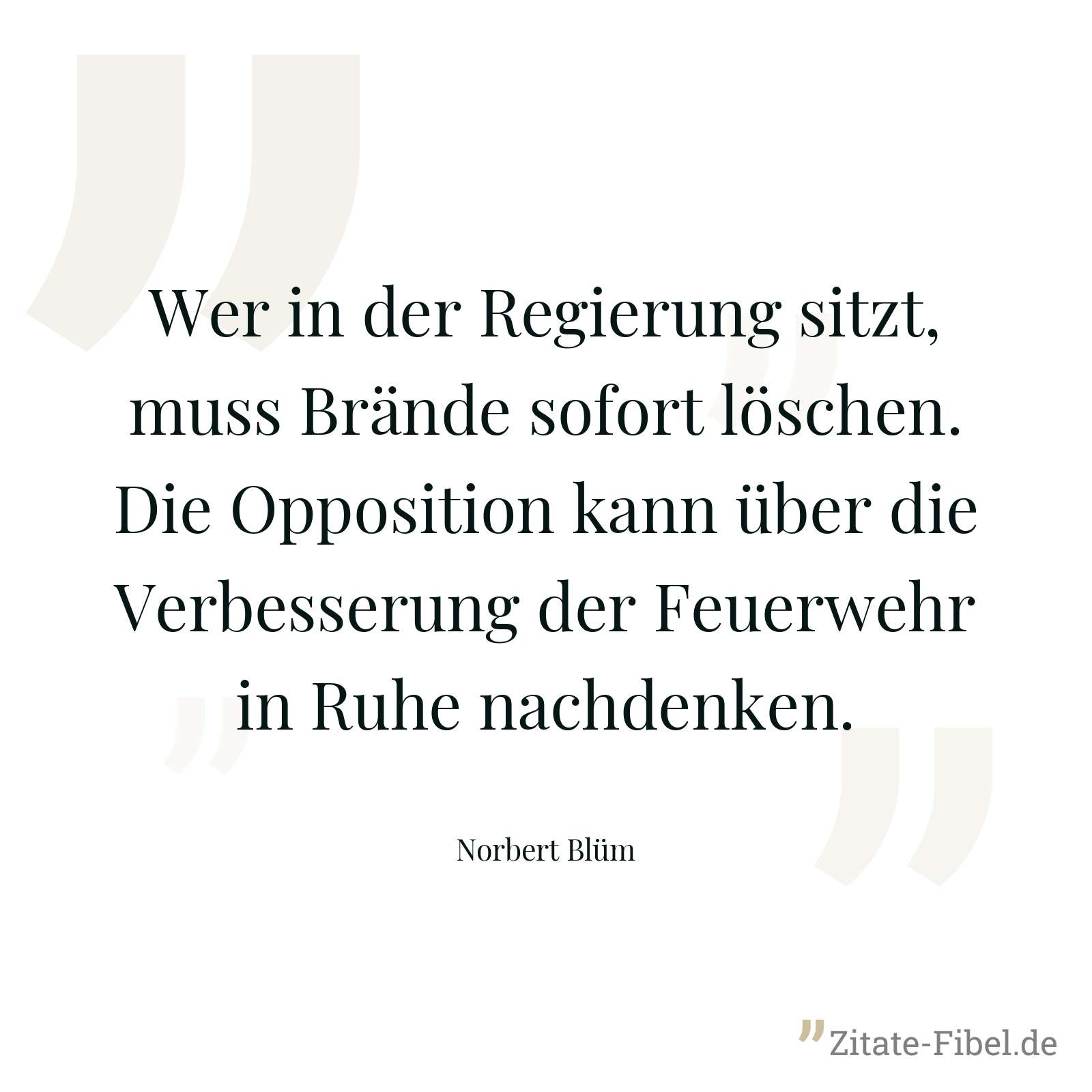 Wer in der Regierung sitzt, muss Brände sofort löschen. Die Opposition kann über die Verbesserung der Feuerwehr in Ruhe nachdenken. - Norbert Blüm