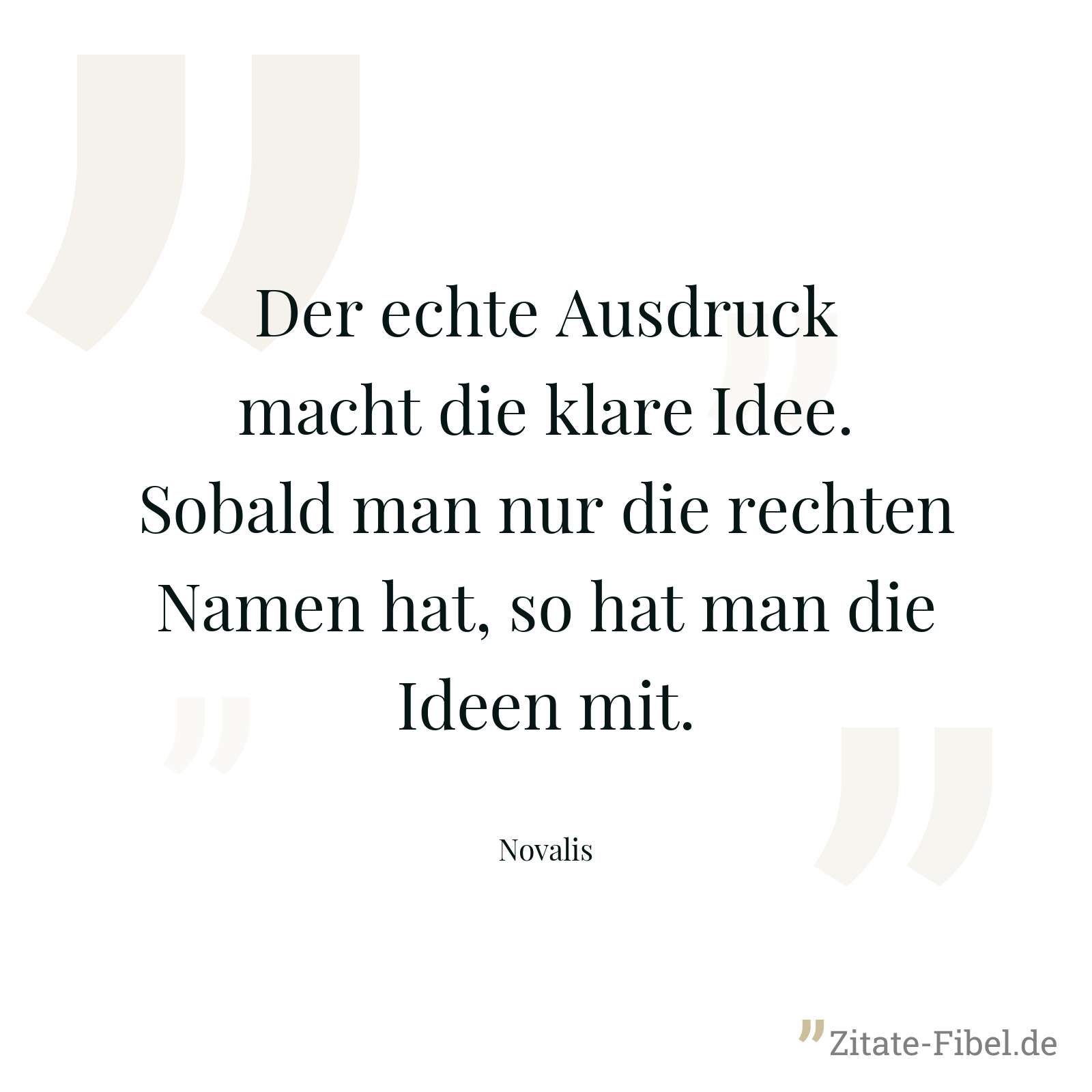 Der echte Ausdruck macht die klare Idee. Sobald man nur die rechten Namen hat, so hat man die Ideen mit. - Novalis