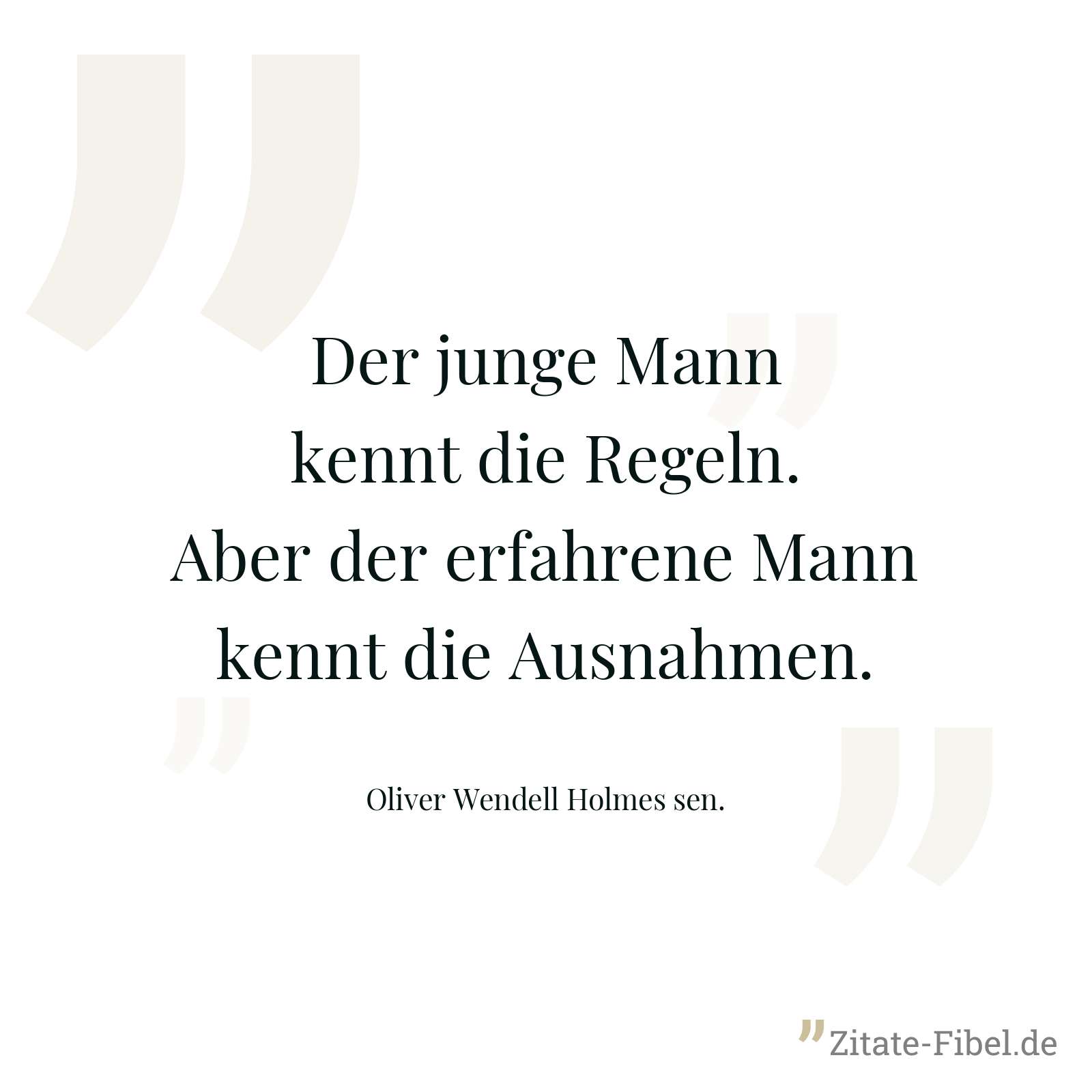 Der junge Mann kennt die Regeln. Aber der erfahrene Mann kennt die Ausnahmen. - Oliver Wendell Holmes sen.
