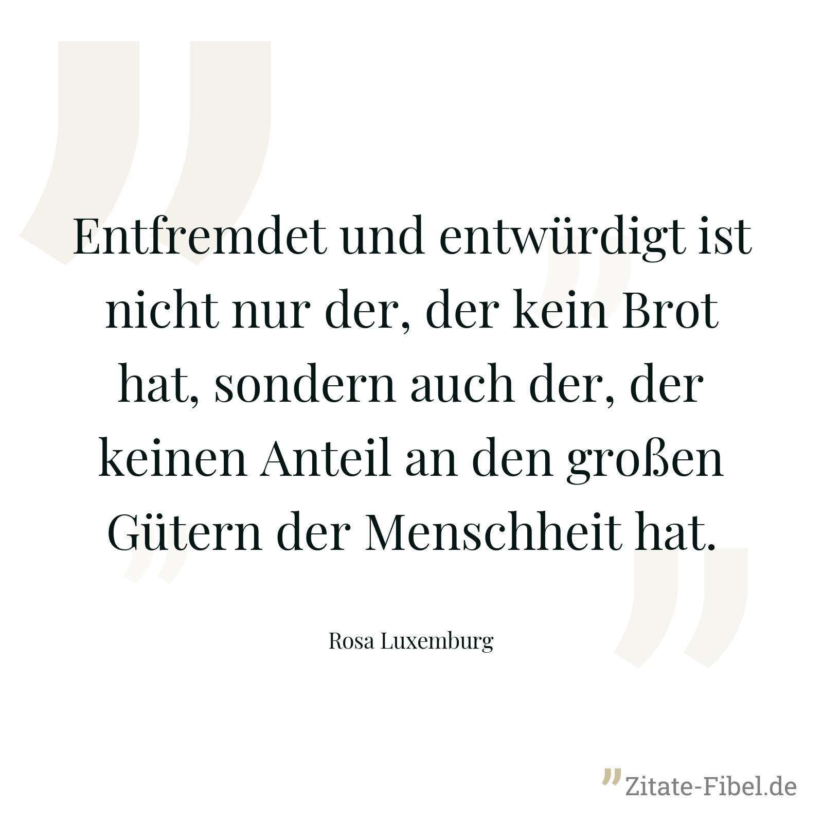 Entfremdet und entwürdigt ist nicht nur der, der kein Brot hat, sondern auch der, der keinen Anteil an den großen Gütern der Menschheit hat. - Rosa Luxemburg