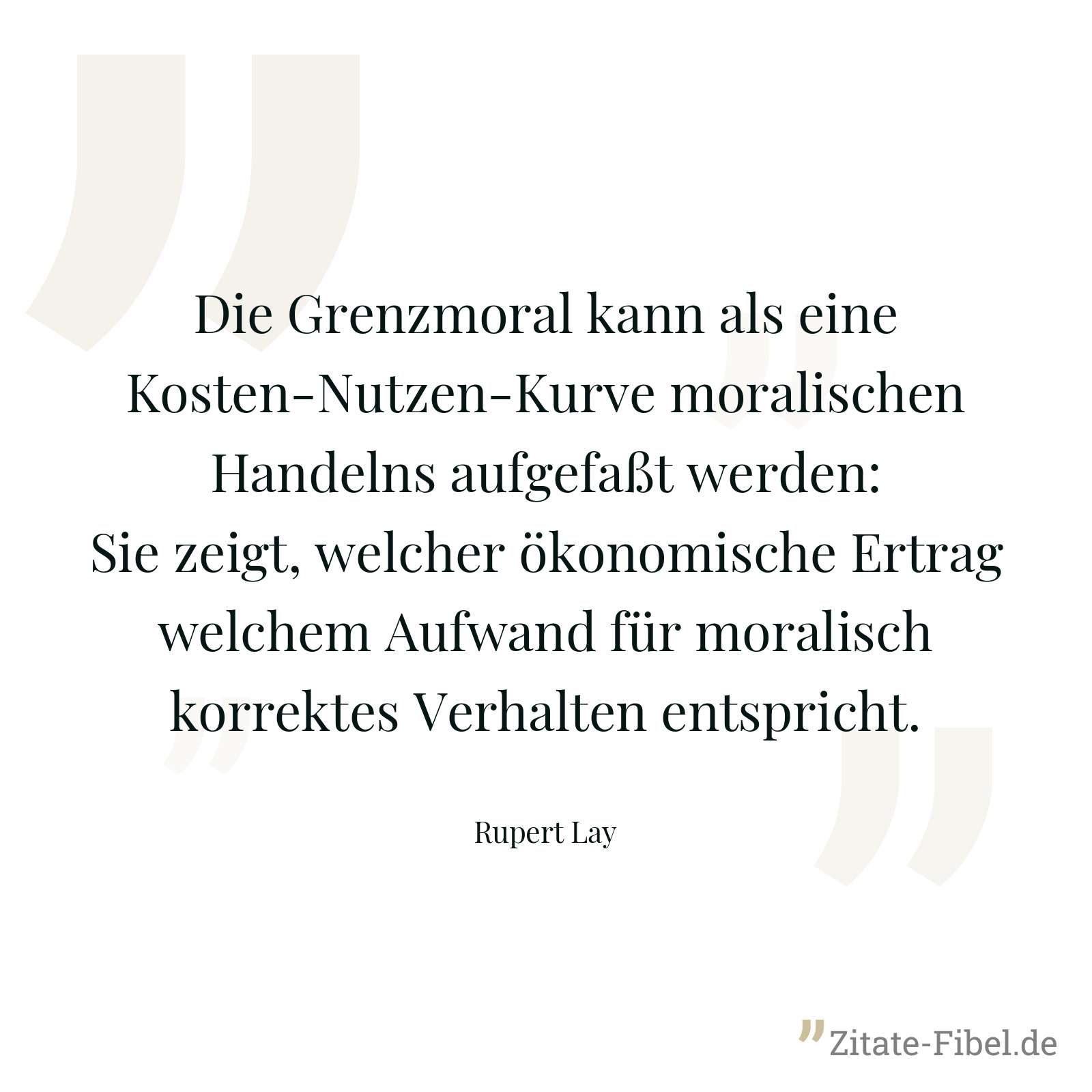 Die Grenzmoral kann als eine Kosten-Nutzen-Kurve moralischen Handelns aufgefaßt werden: Sie zeigt, welcher ökonomische Ertrag welchem Aufwand für moralisch korrektes Verhalten entspricht. - Rupert Lay