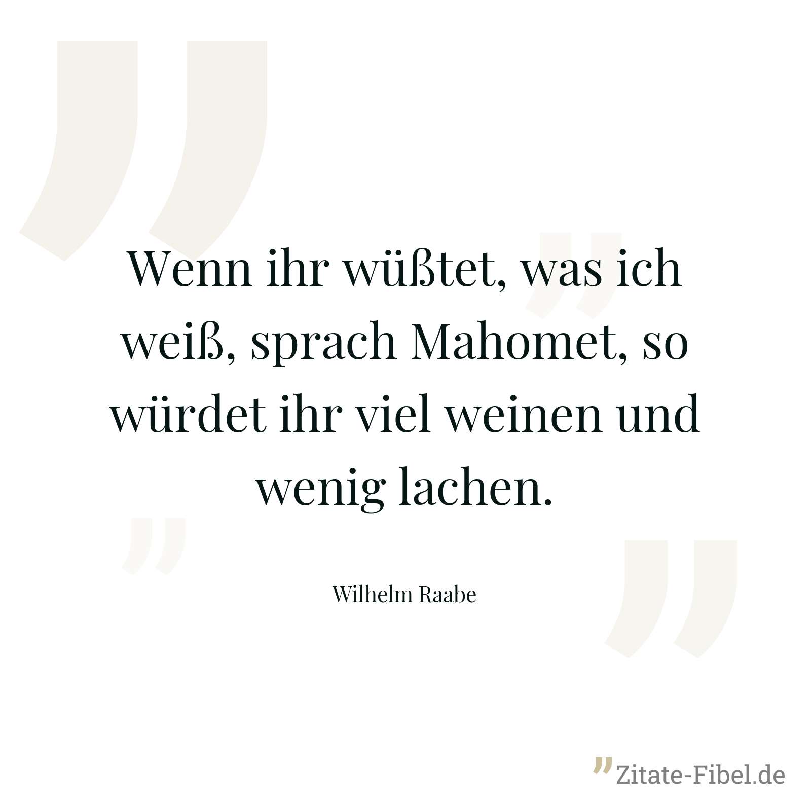 Wenn ihr wüßtet, was ich weiß, sprach Mahomet, so würdet ihr viel weinen und wenig lachen. - Wilhelm Raabe
