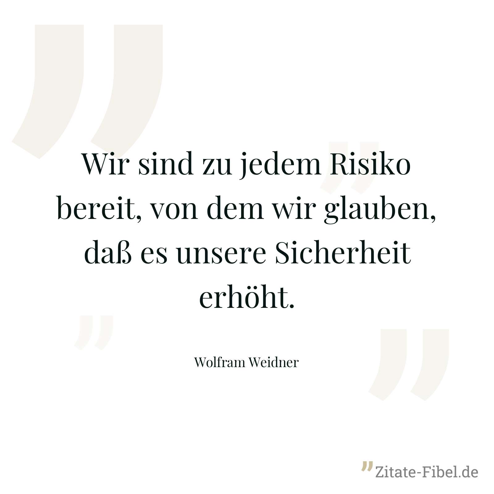 Wir sind zu jedem Risiko bereit, von dem wir glauben, daß es unsere Sicherheit erhöht. - Wolfram Weidner